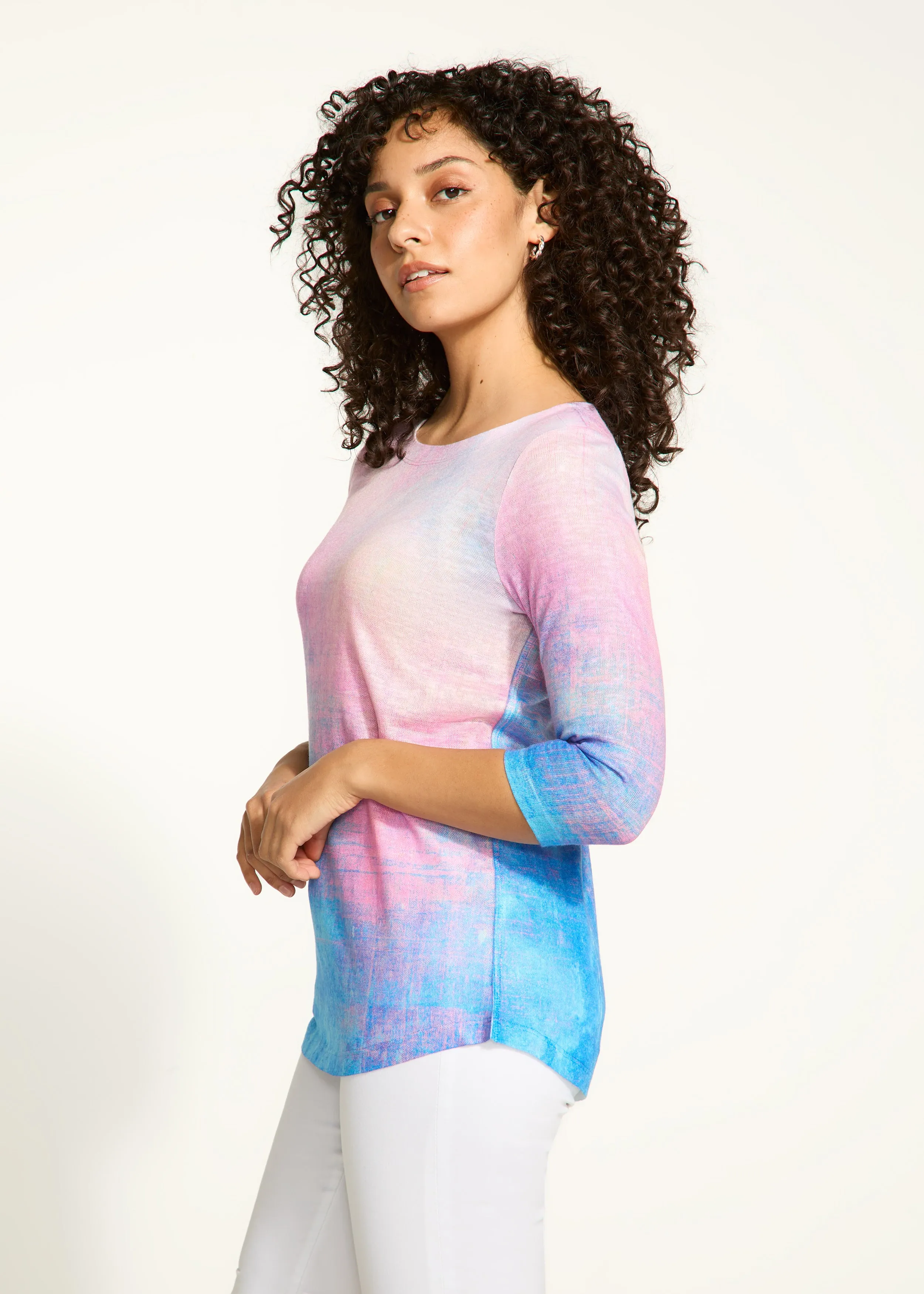 3/4 Sleeve Boat-Neck Top, Patina Finish