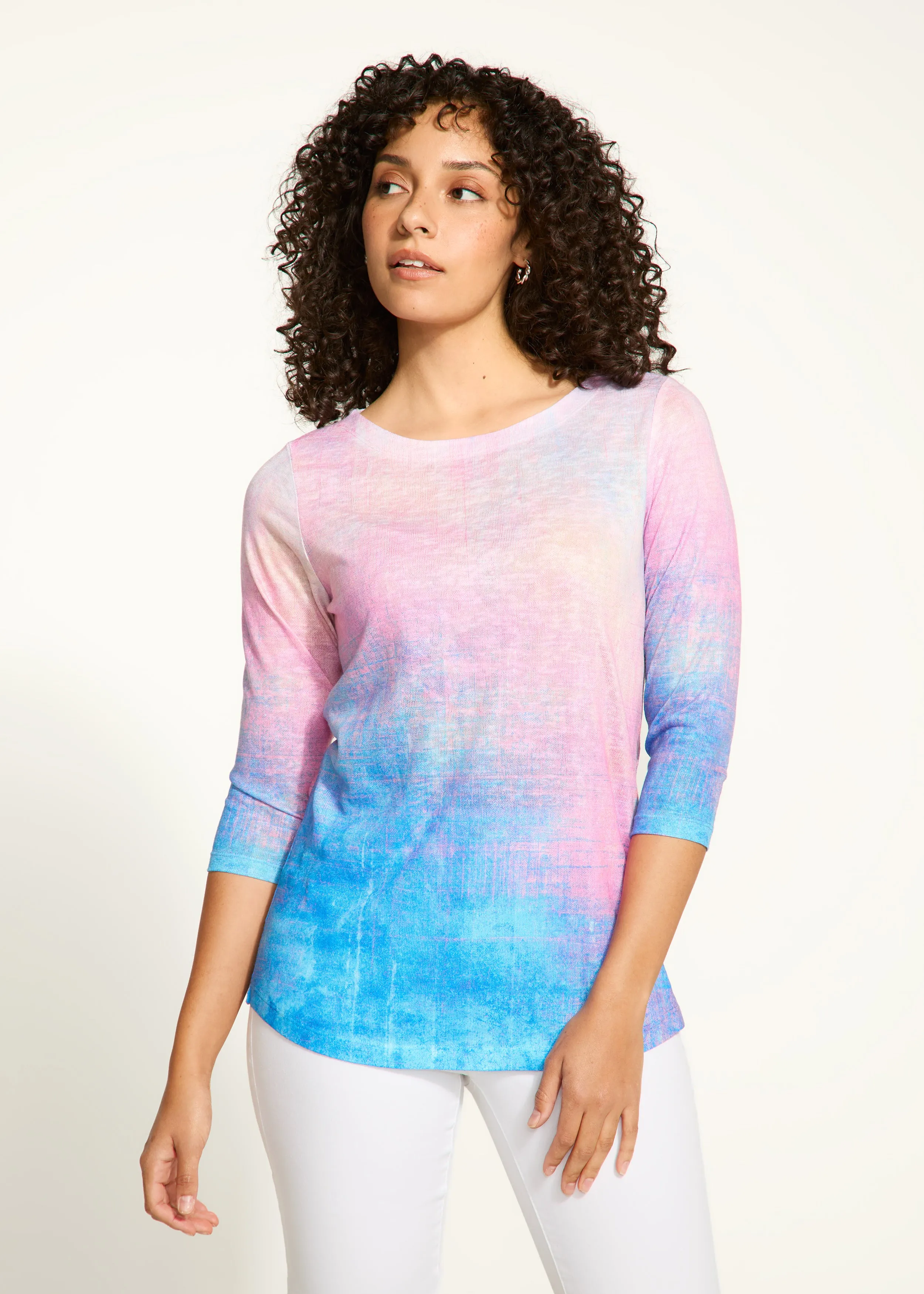 3/4 Sleeve Boat-Neck Top, Patina Finish
