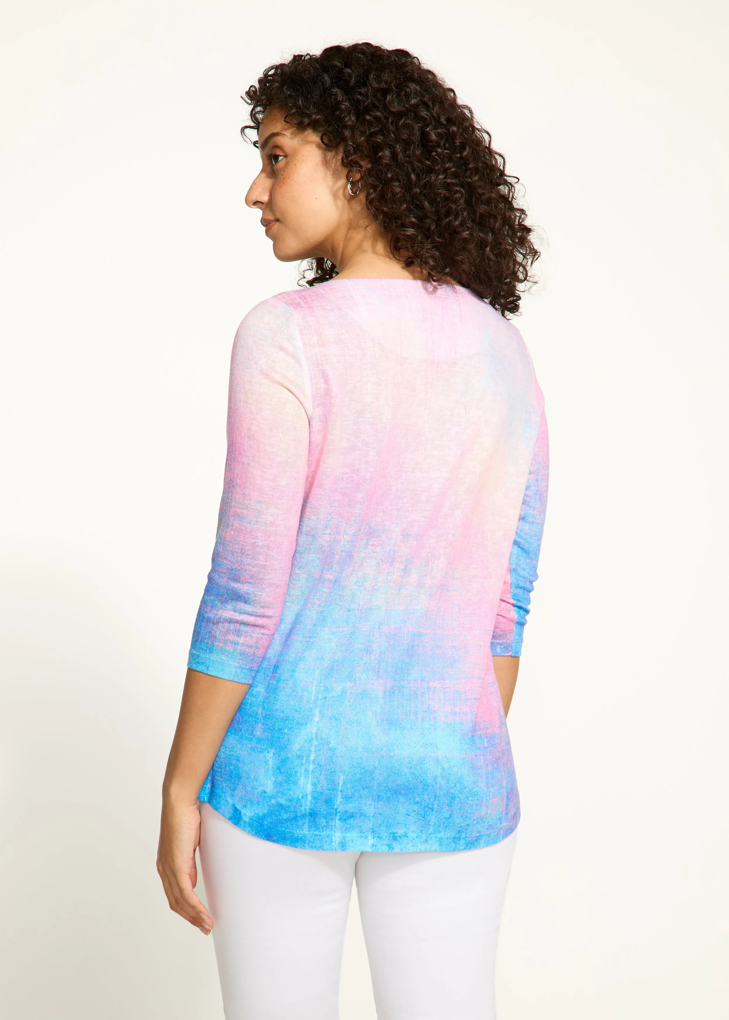 3/4 Sleeve Boat-Neck Top, Patina Finish