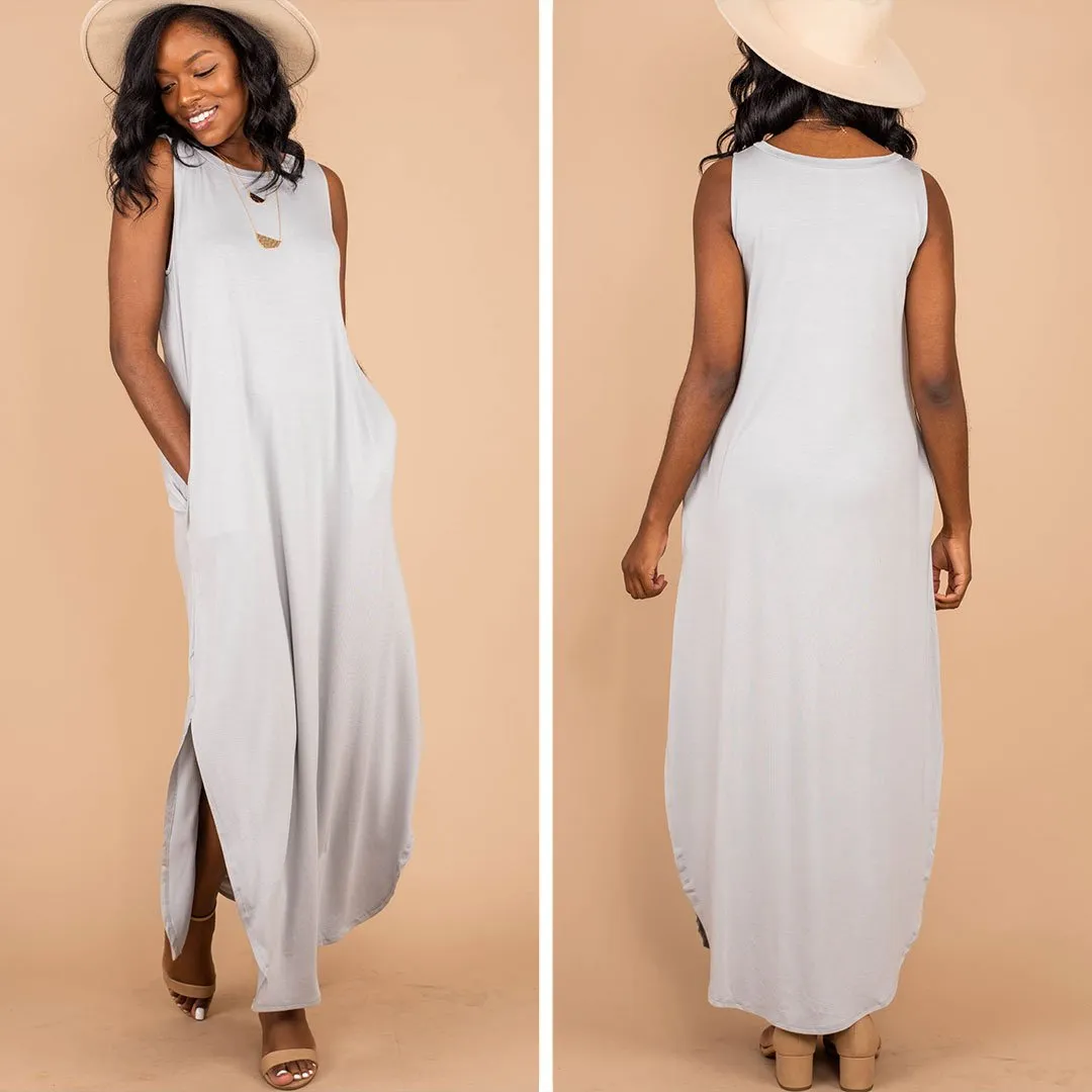 All Day Adventures Light Gray Tank Maxi Dress