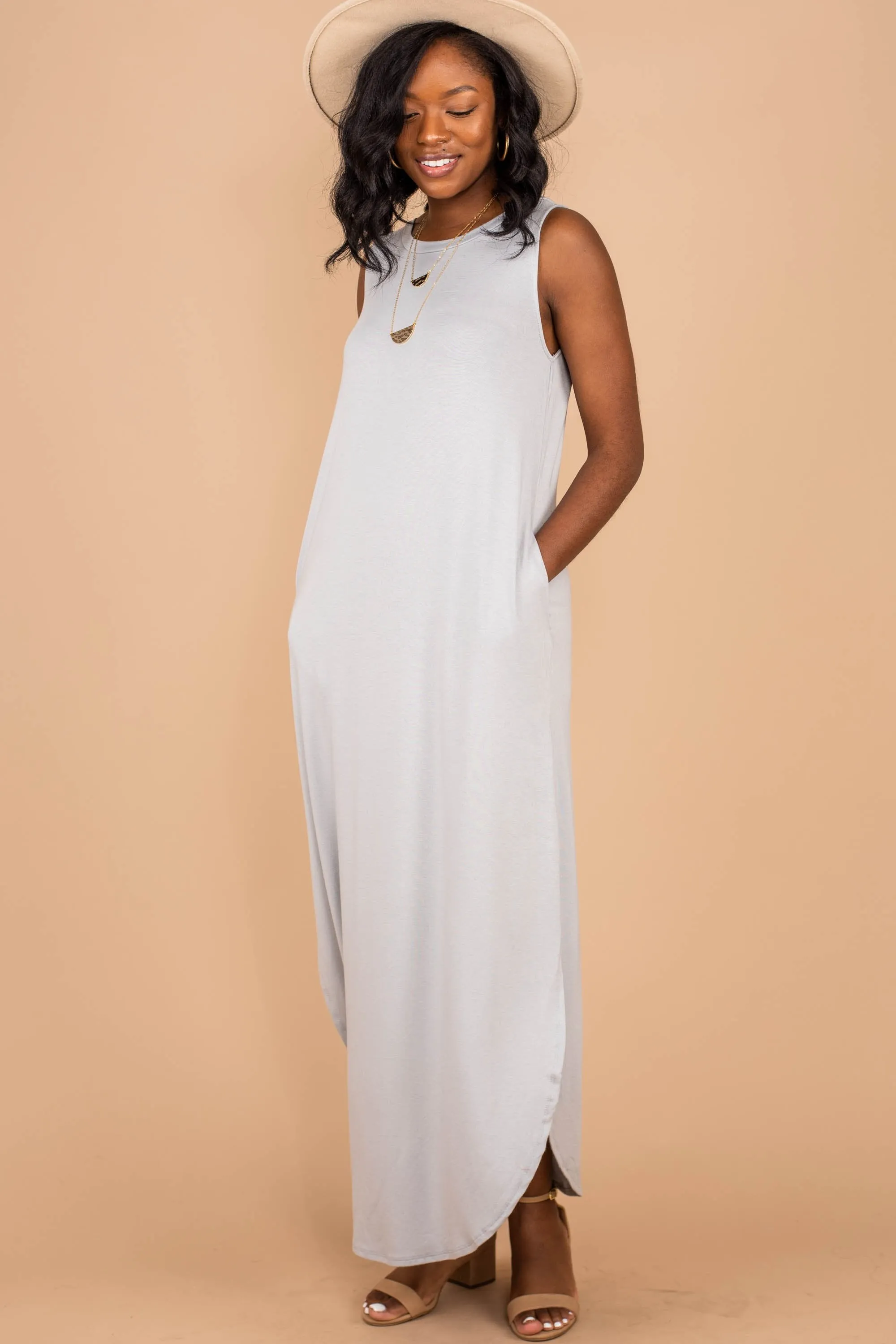 All Day Adventures Light Gray Tank Maxi Dress