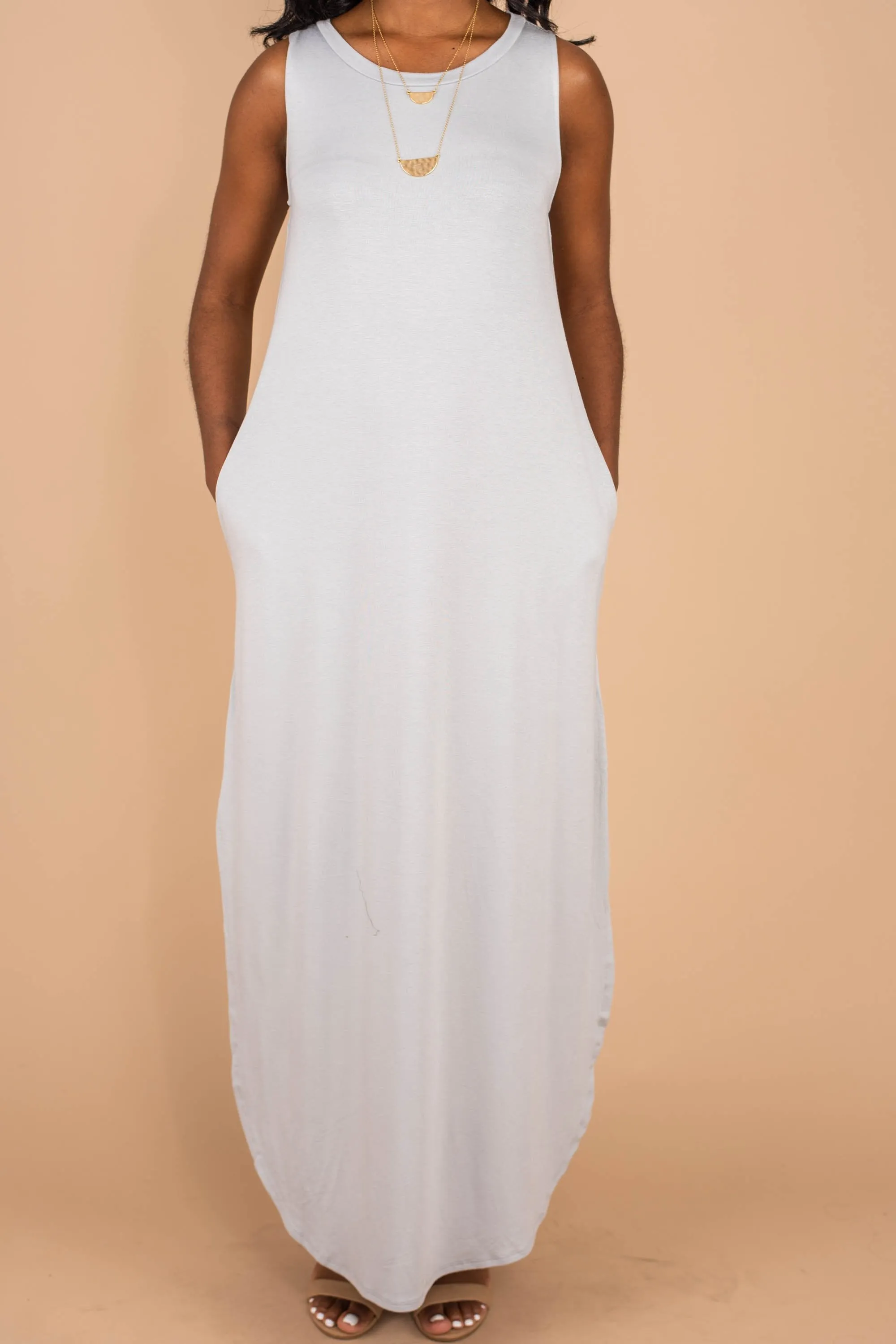 All Day Adventures Light Gray Tank Maxi Dress