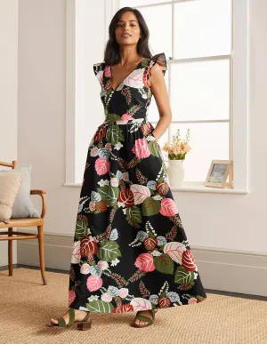 Andrea Frill Sleeve Maxi Dress-Black, Holiday Tropic