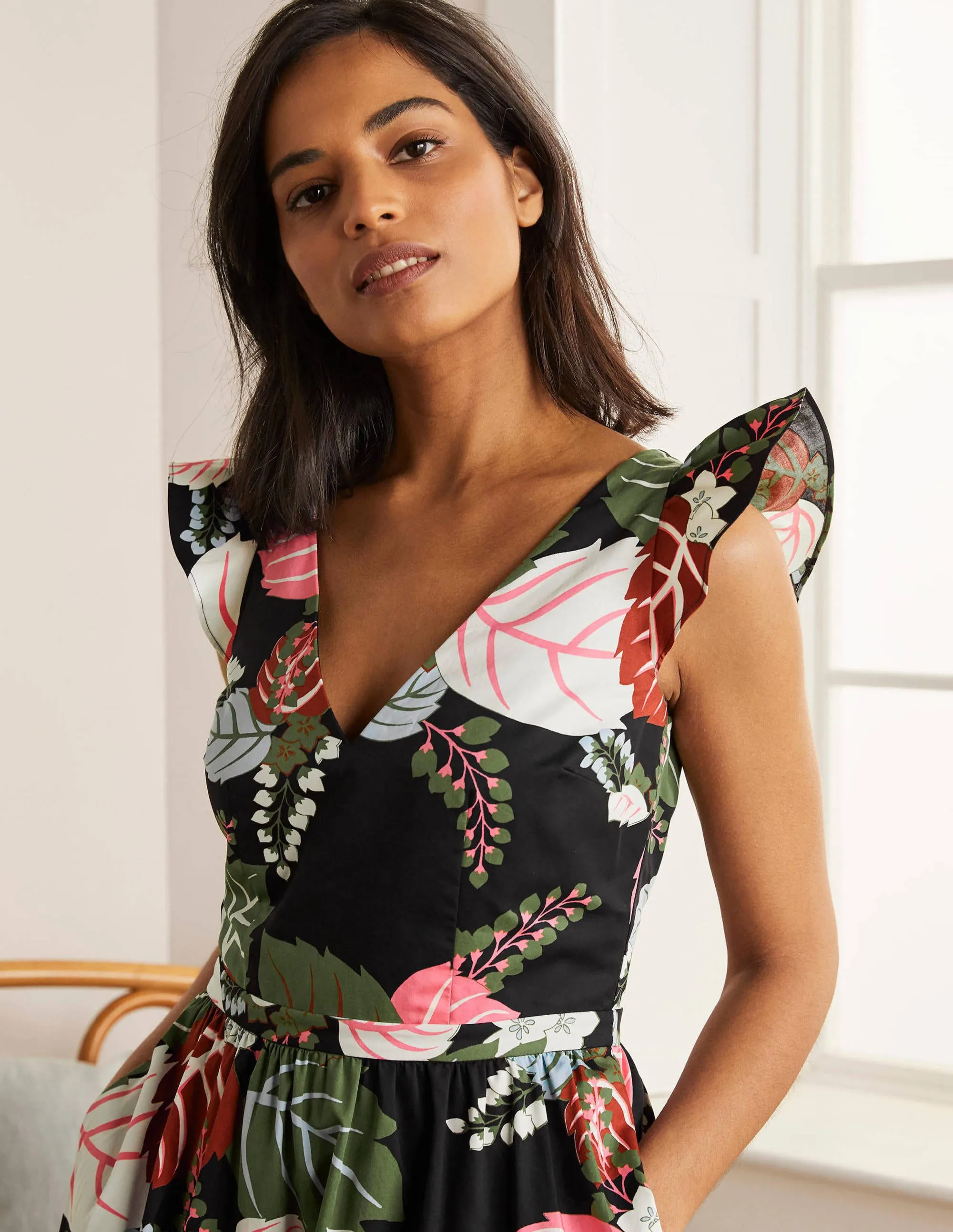 Andrea Frill Sleeve Maxi Dress-Black, Holiday Tropic