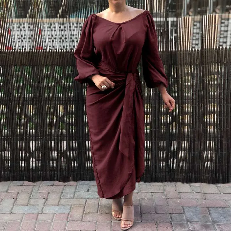 Autumn Maxi Dress Women Elegant Lantern Sleeve Robe Celmia Party Asymmetrical Long Sundress Solid Casual Loose Pleated Vestidos S2746820