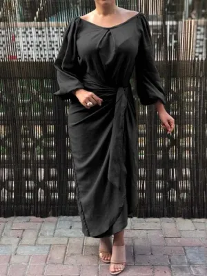 Autumn Maxi Dress Women Elegant Lantern Sleeve Robe Celmia Party Asymmetrical Long Sundress Solid Casual Loose Pleated Vestidos S2746820
