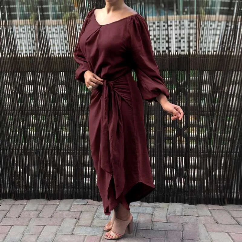 Autumn Maxi Dress Women Elegant Lantern Sleeve Robe Celmia Party Asymmetrical Long Sundress Solid Casual Loose Pleated Vestidos S2746820