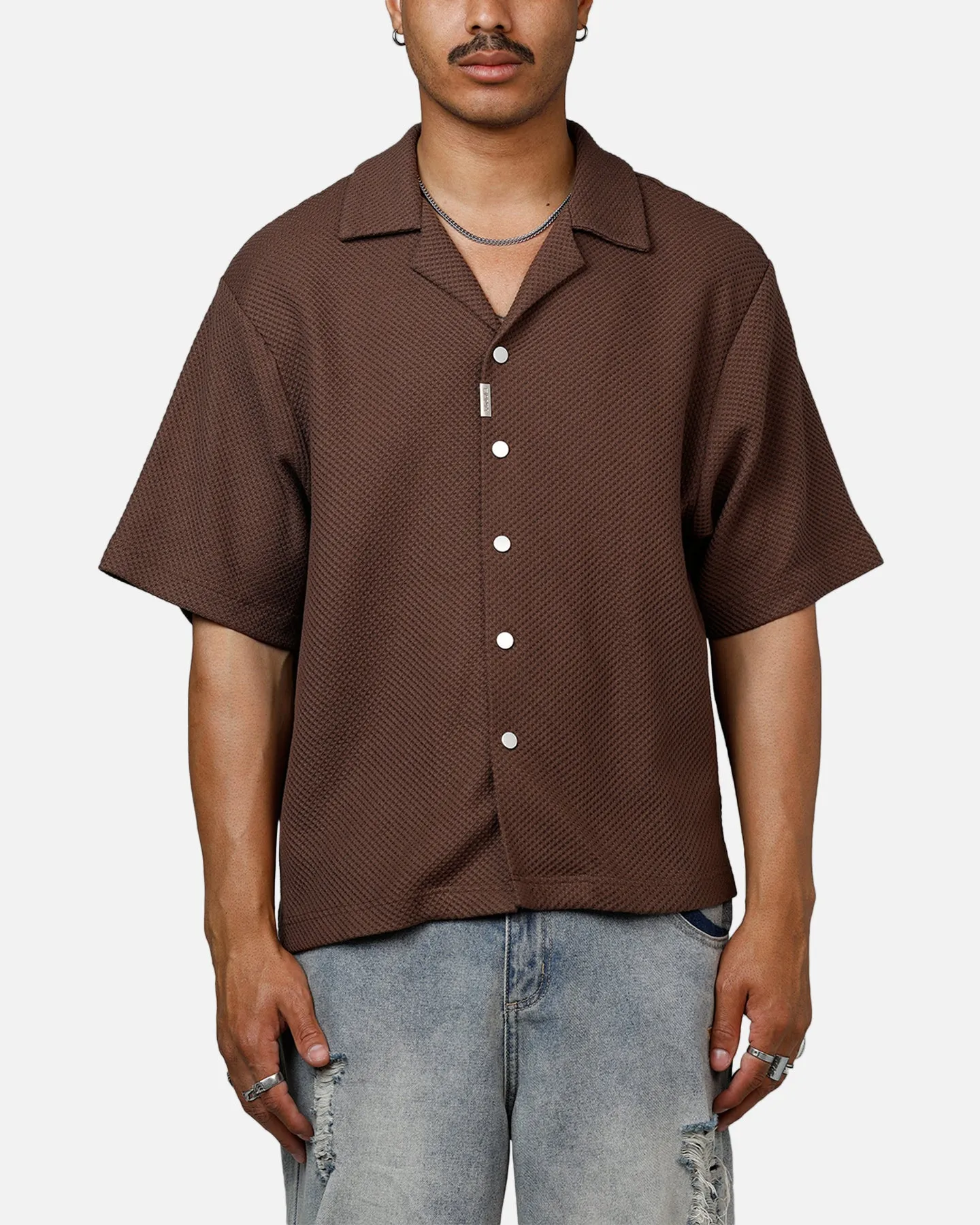 Banx Signature Waffle Button Up Shirt Brown