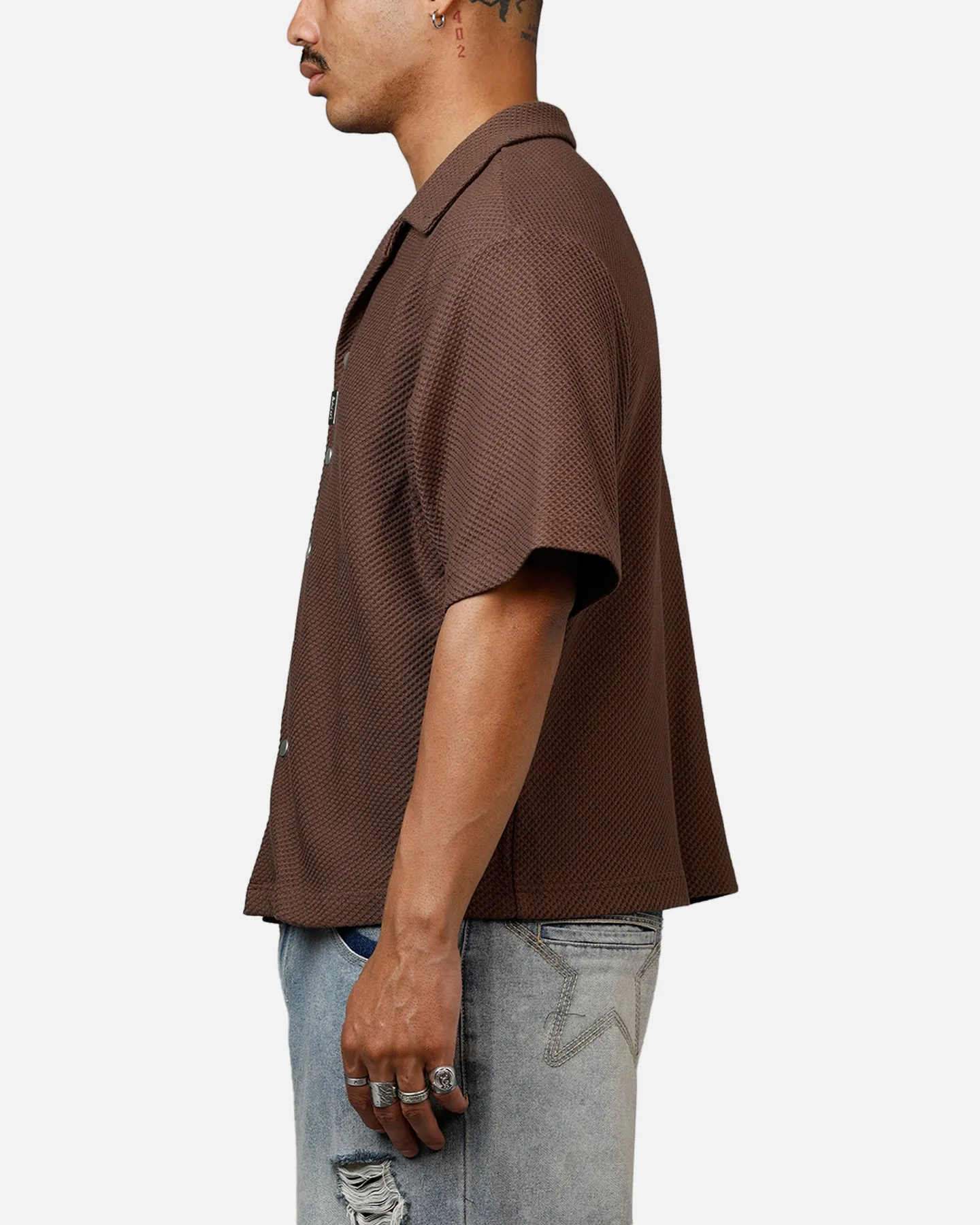 Banx Signature Waffle Button Up Shirt Brown