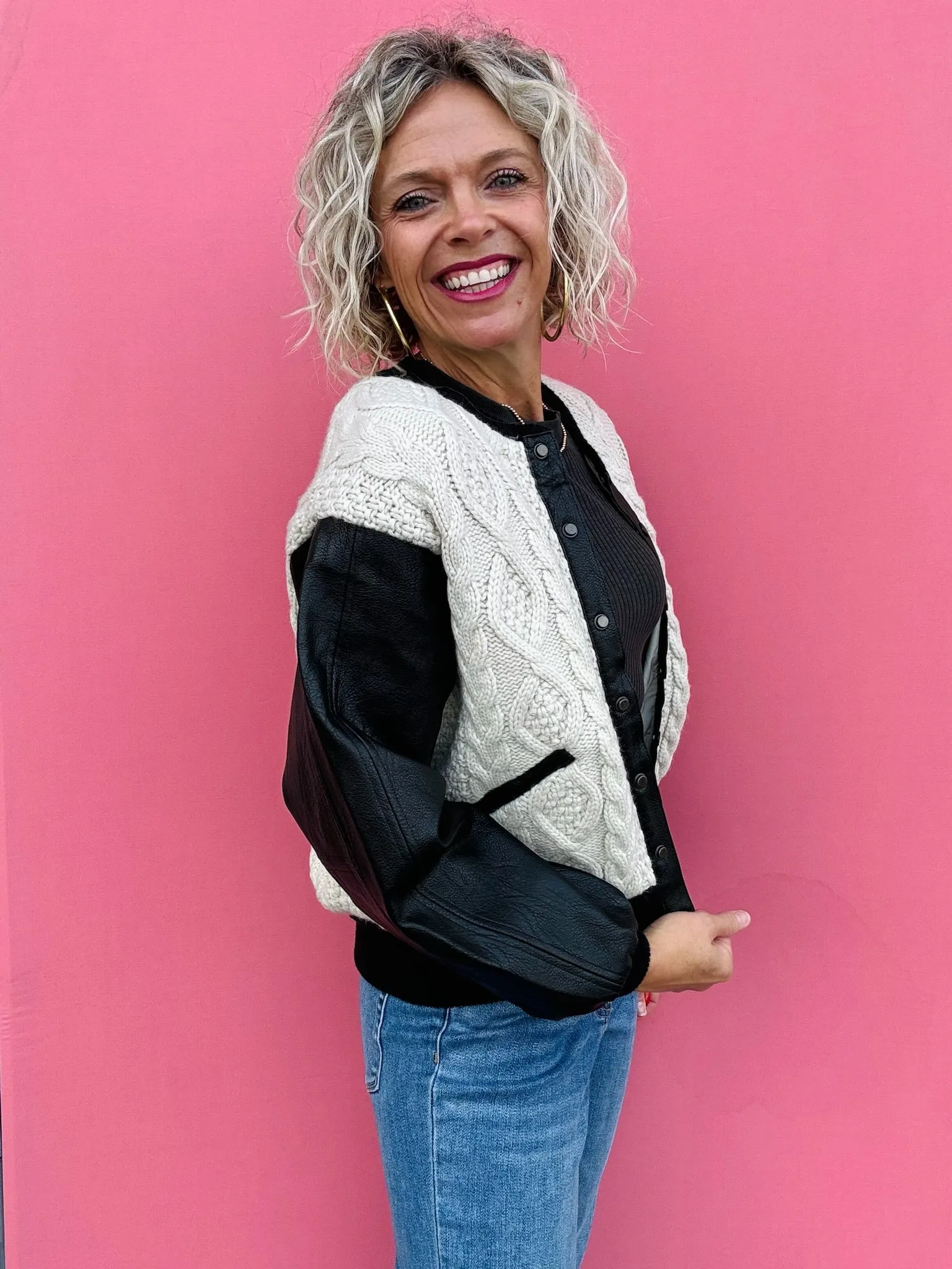 Black & Ivory Sweater Bomber