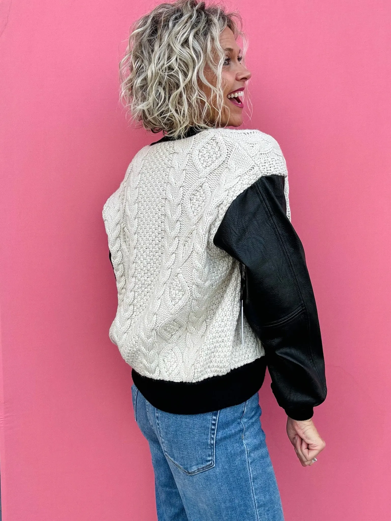 Black & Ivory Sweater Bomber