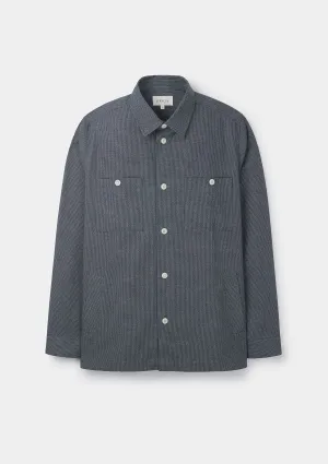 Blue Houndstooth Brushed Cotton Overshirt