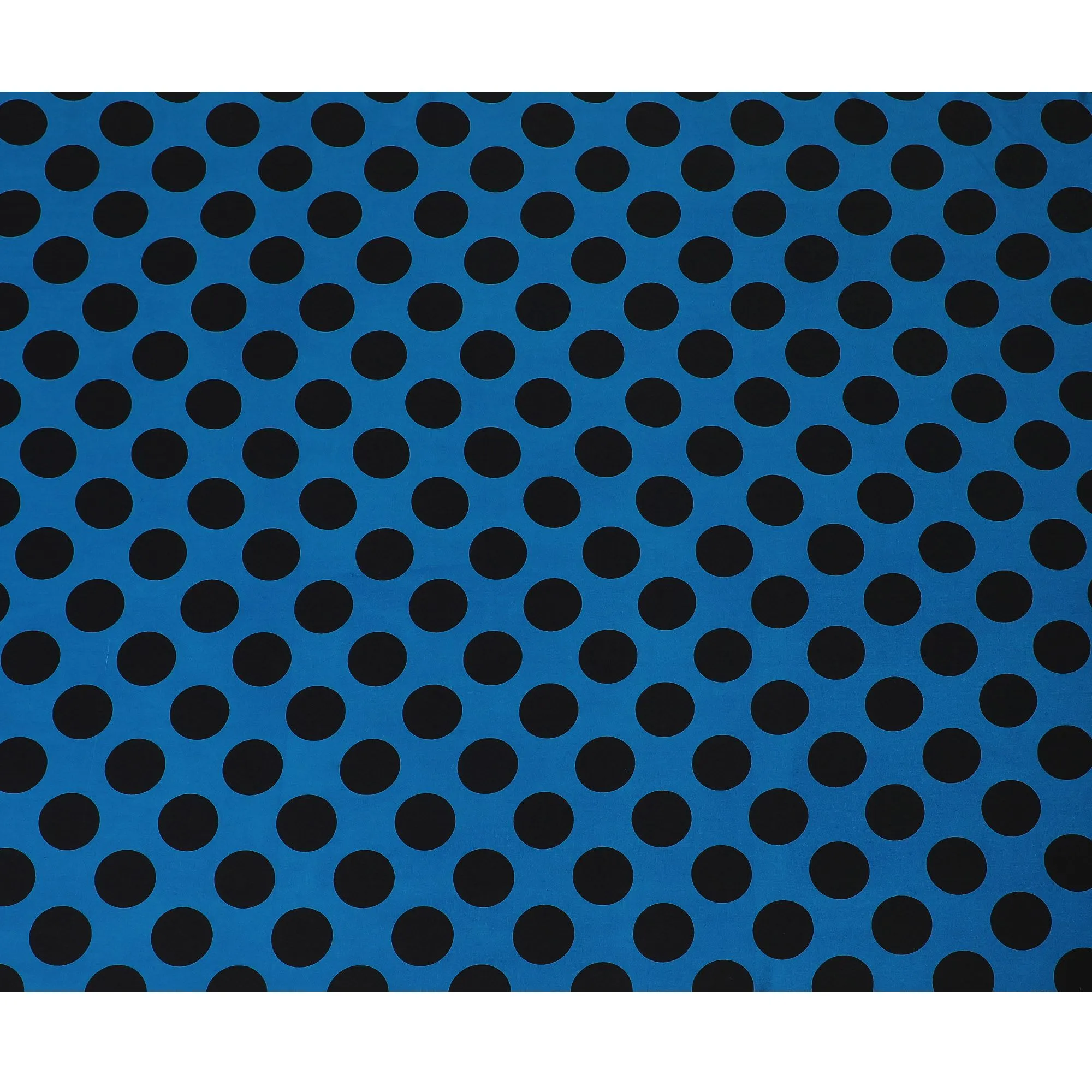Blue Premium pure silk crepe fabric with black print in dot design-D17207