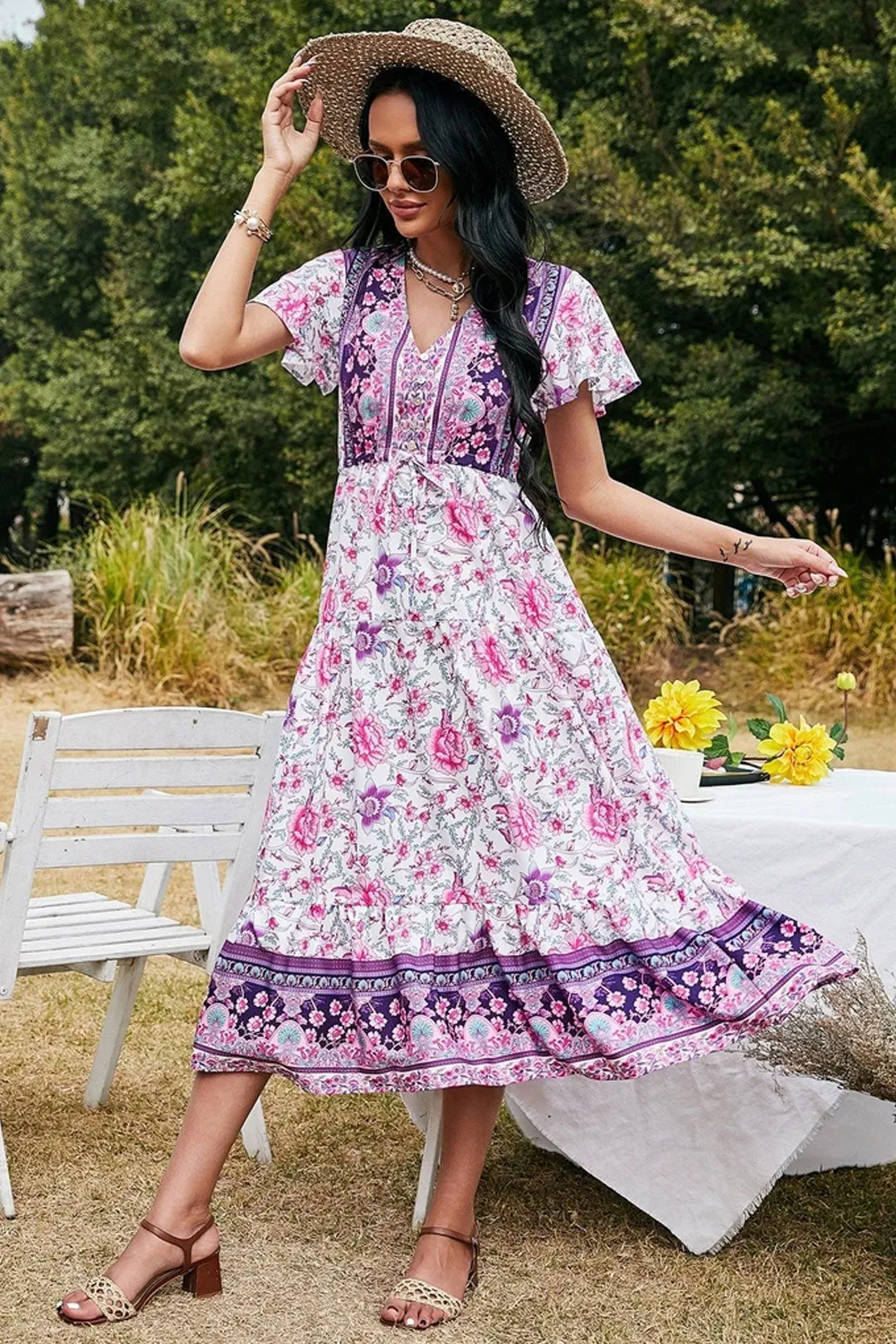 Boho Maxi Dress, Sundress, Pink Rosewood