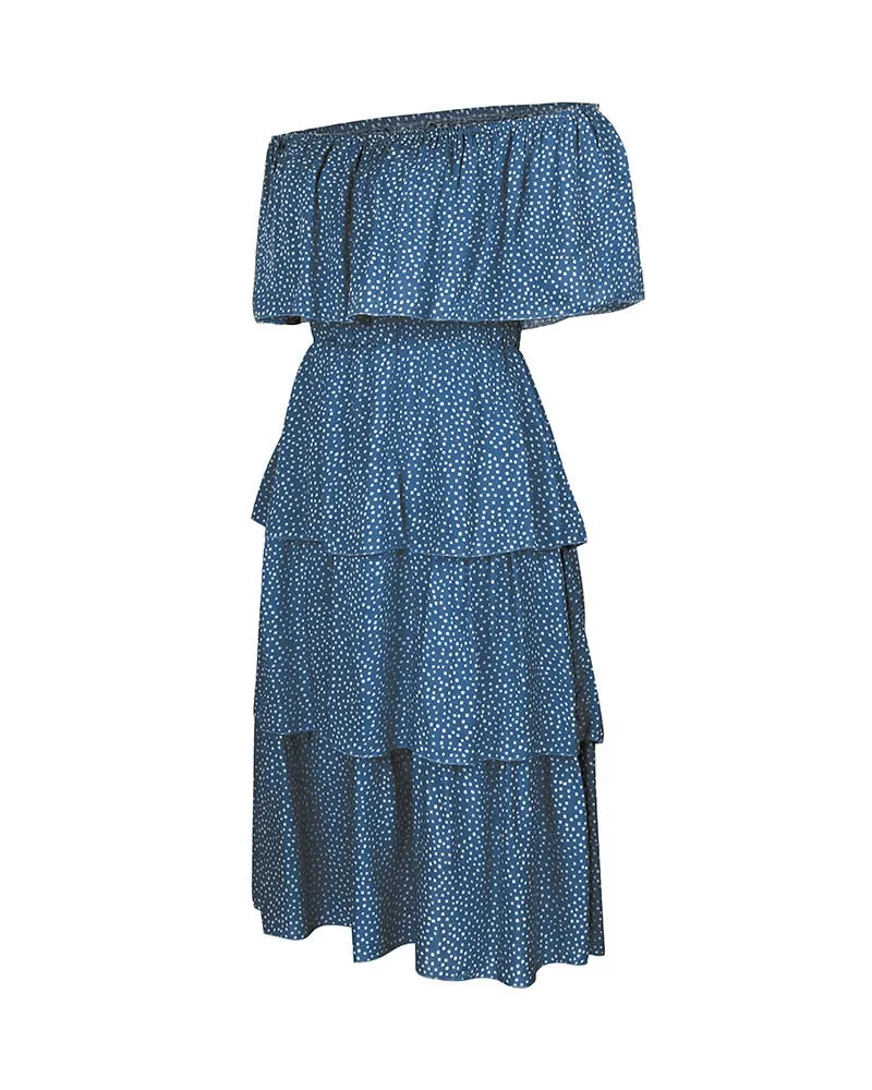 Boho Midi Dress, Sundress, Sadie Ruffle in Blue