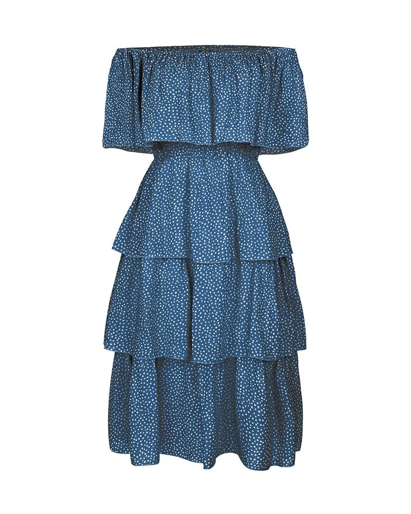 Boho Midi Dress, Sundress, Sadie Ruffle in Blue