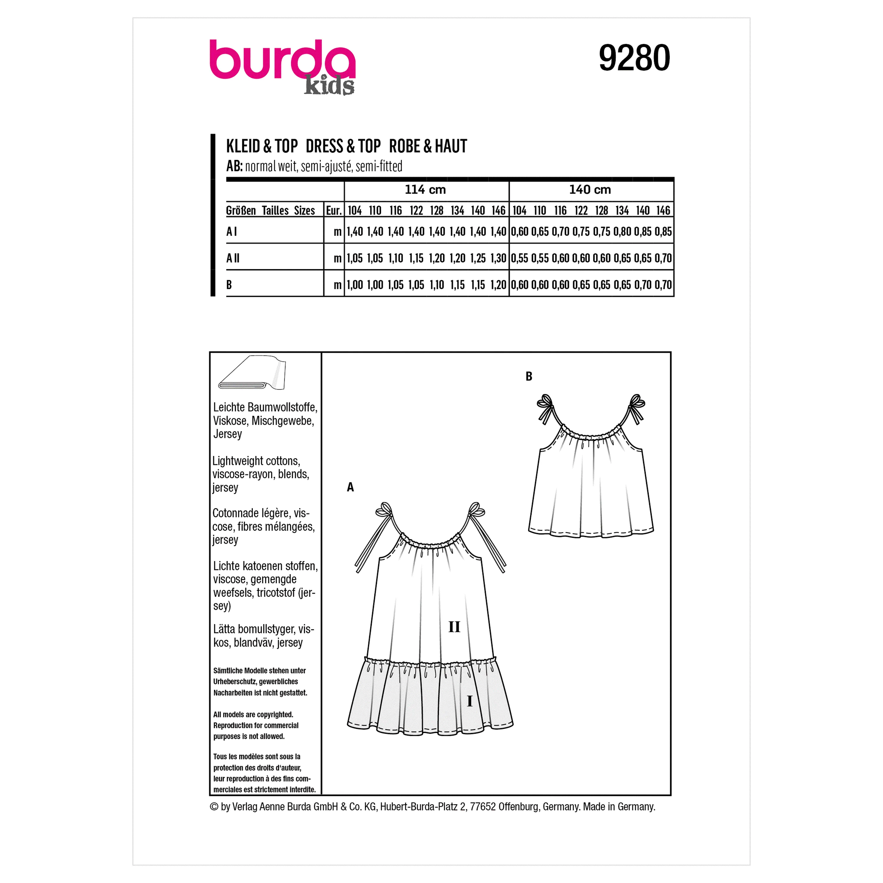 Burda Pattern 9280 Children's Top and Dress