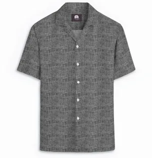 Camp Collar Linen Shirt in Black Melange