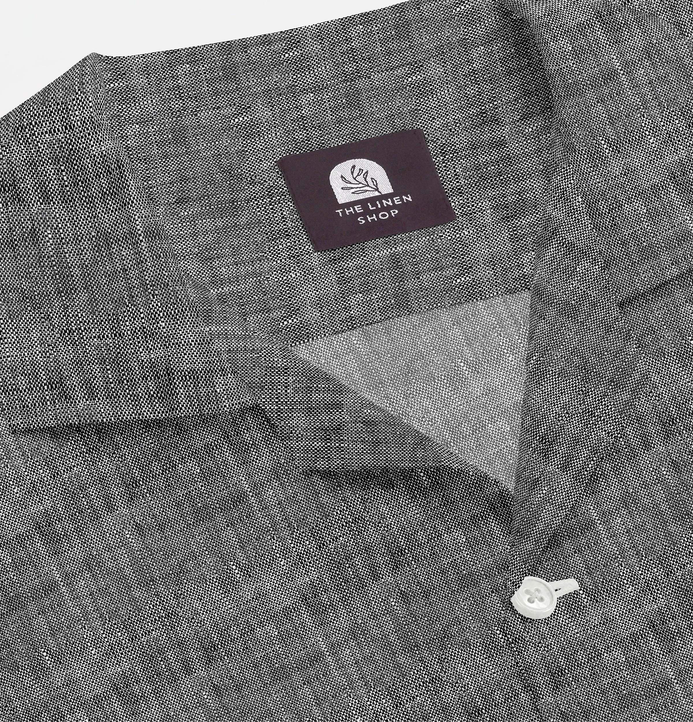 Camp Collar Linen Shirt in Black Melange
