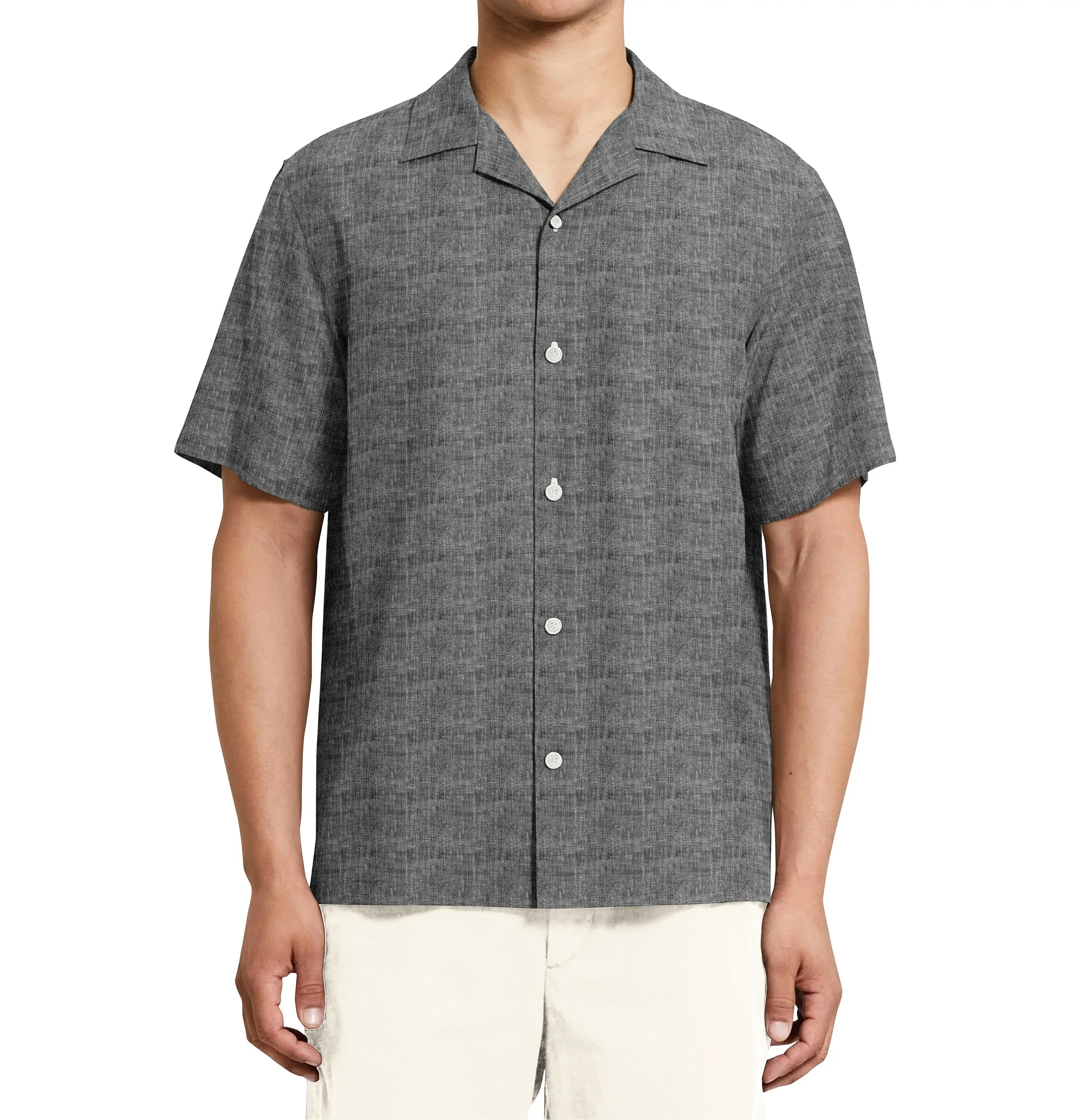 Camp Collar Linen Shirt in Black Melange