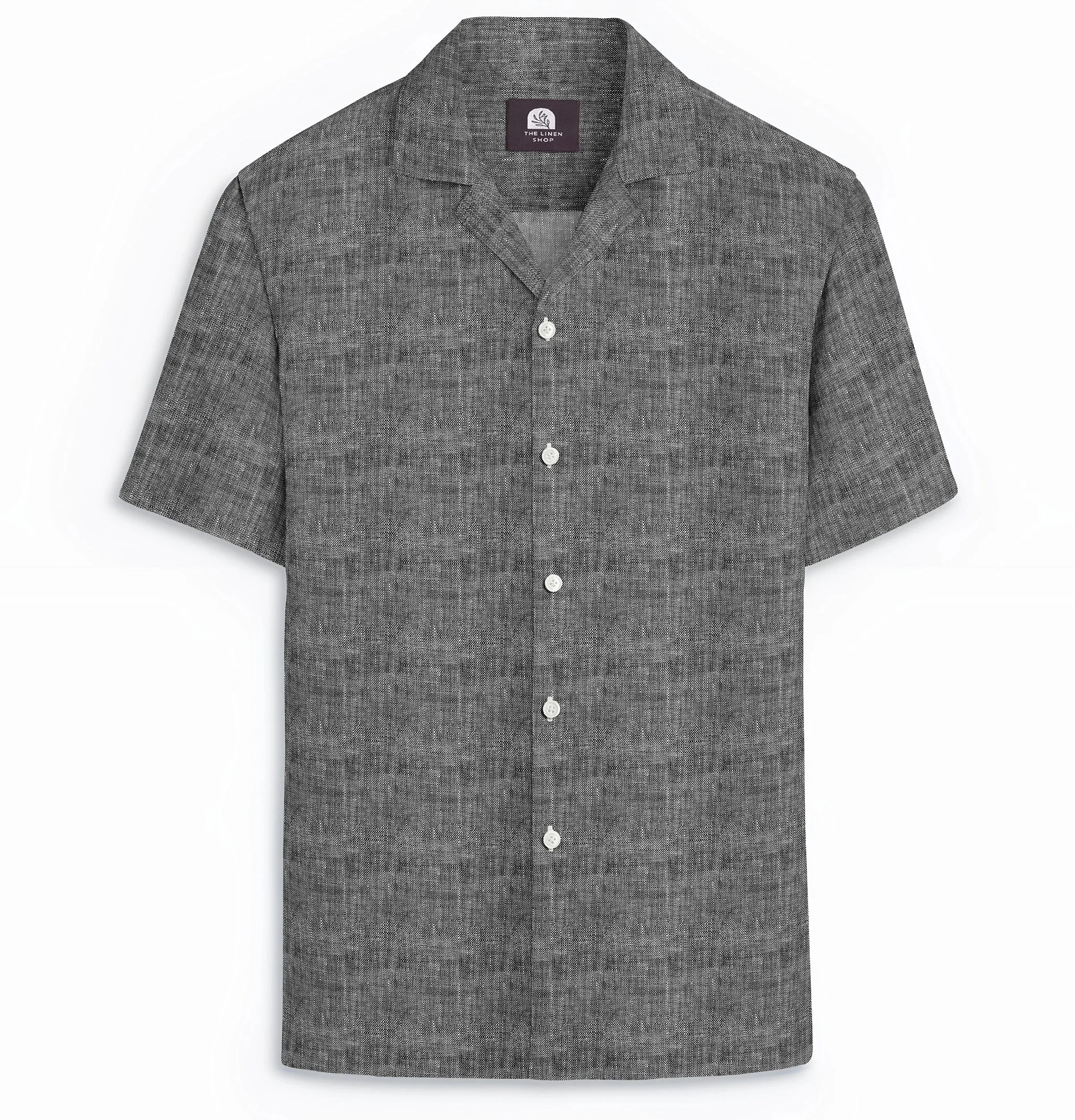 Camp Collar Linen Shirt in Black Melange