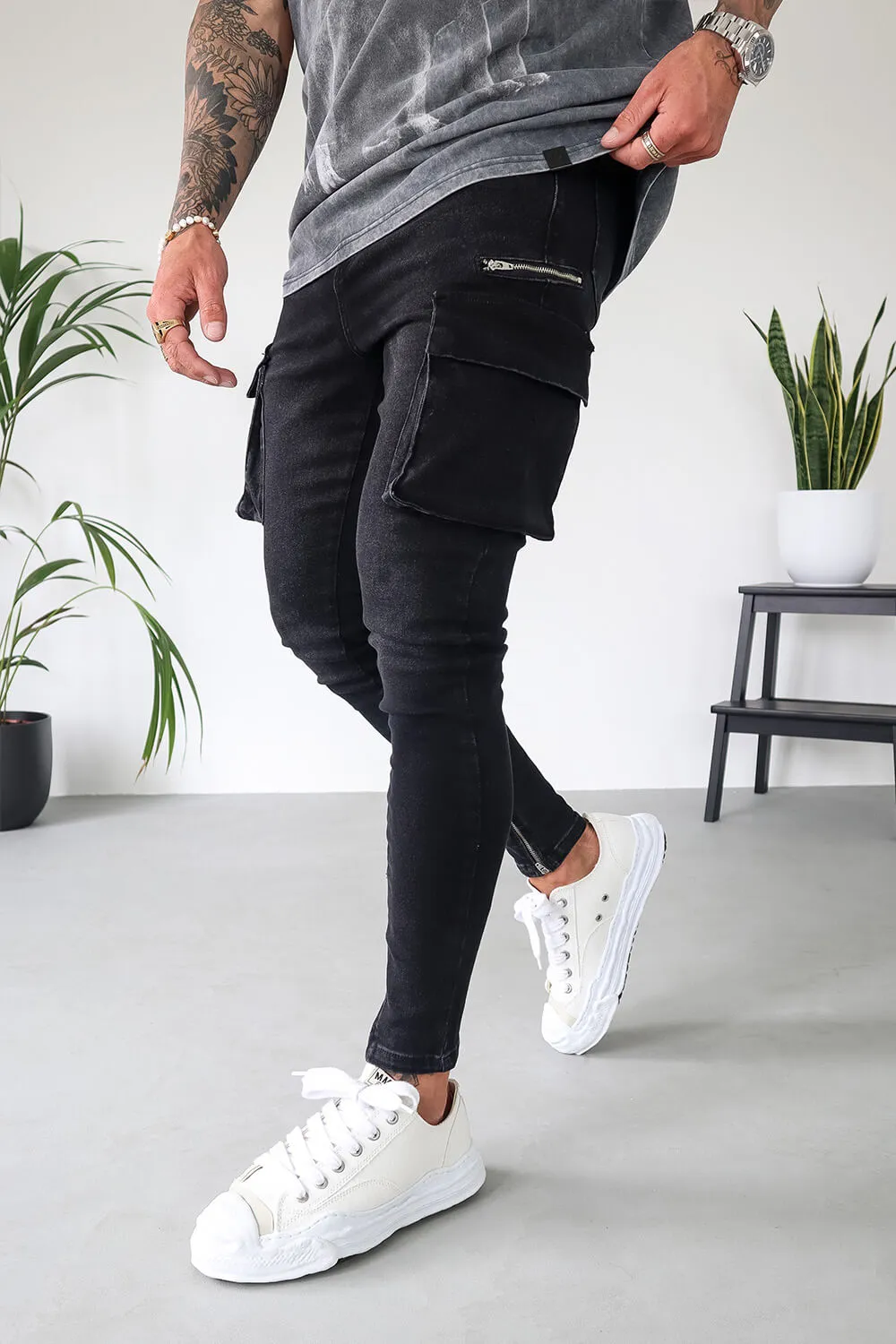 Cargo Utility Jeans - Black