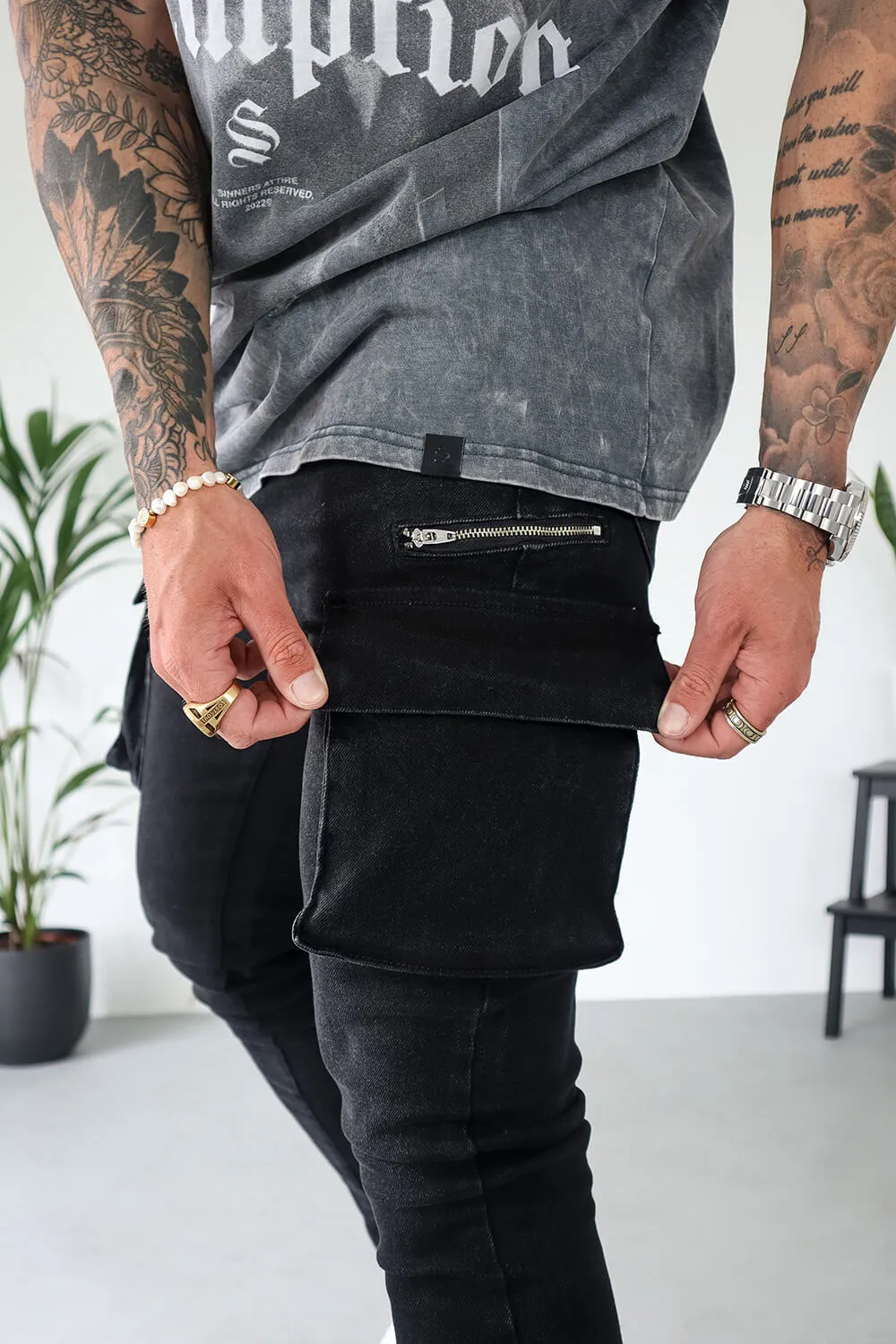 Cargo Utility Jeans - Black