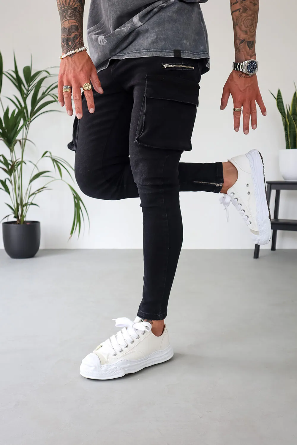 Cargo Utility Jeans - Black