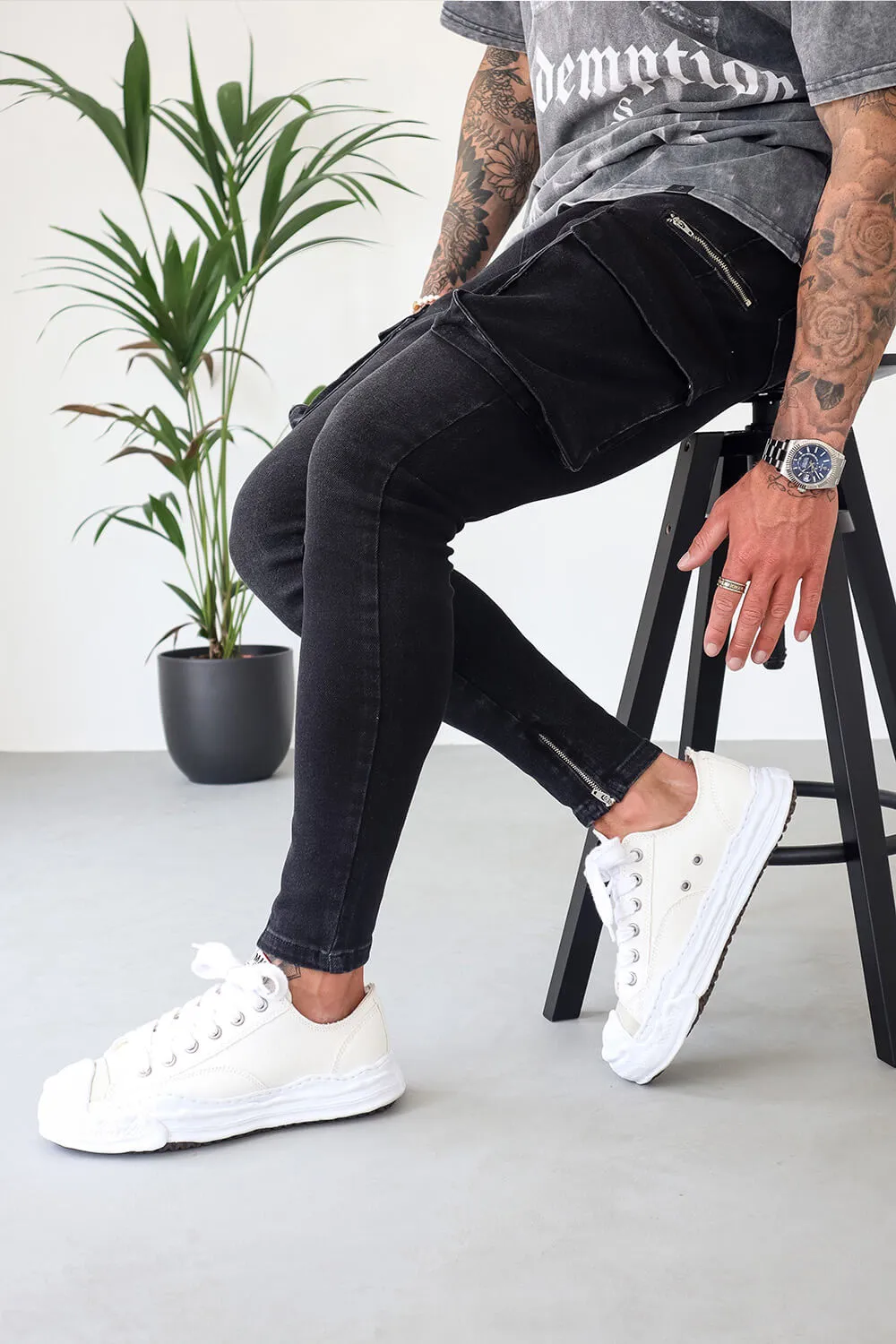 Cargo Utility Jeans - Black