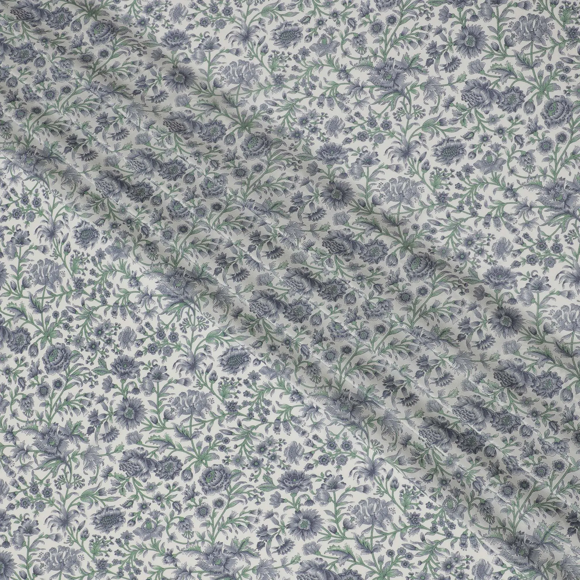 Classic English Garden Pure Silk Crepe Fabric - Delicate Floral Print, 110cm Width, Exquisite Indian Craftsmanship - Buy Online by the Meter-D18032