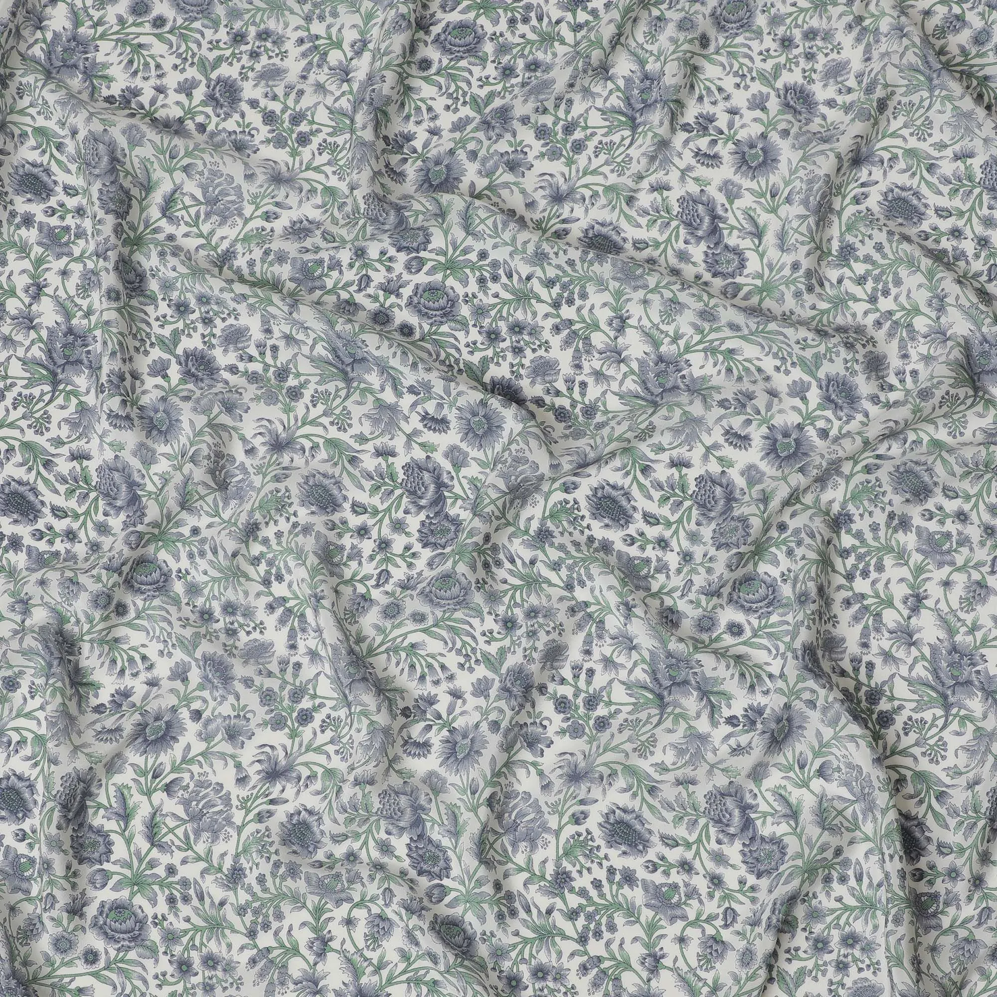 Classic English Garden Pure Silk Crepe Fabric - Delicate Floral Print, 110cm Width, Exquisite Indian Craftsmanship - Buy Online by the Meter-D18032