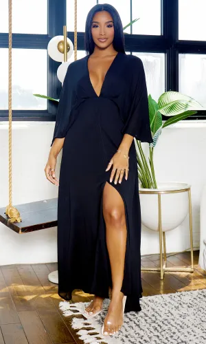 Classy Elegance | Cape Maxi Dress - Black Final Sale
