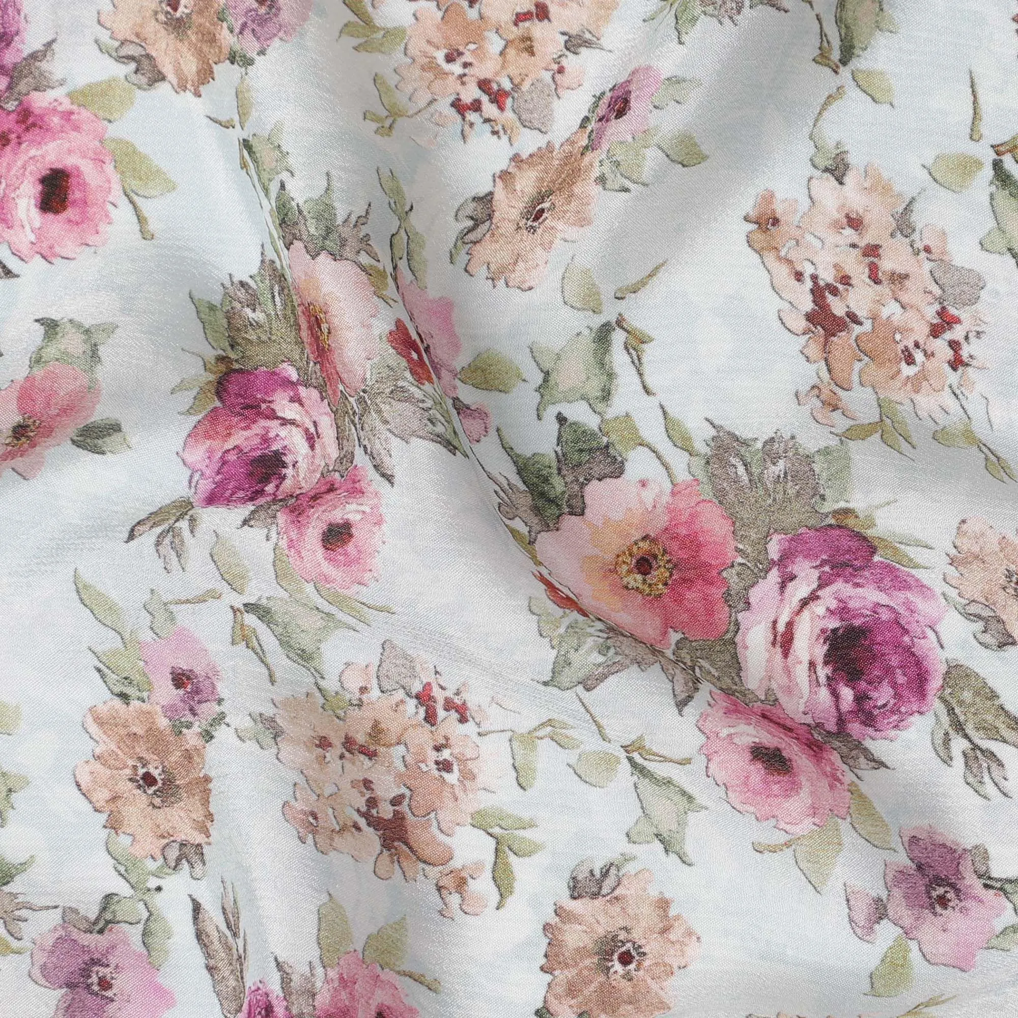 Columbia blue viscose crepe fabric with multicolor print in floral design-D15691