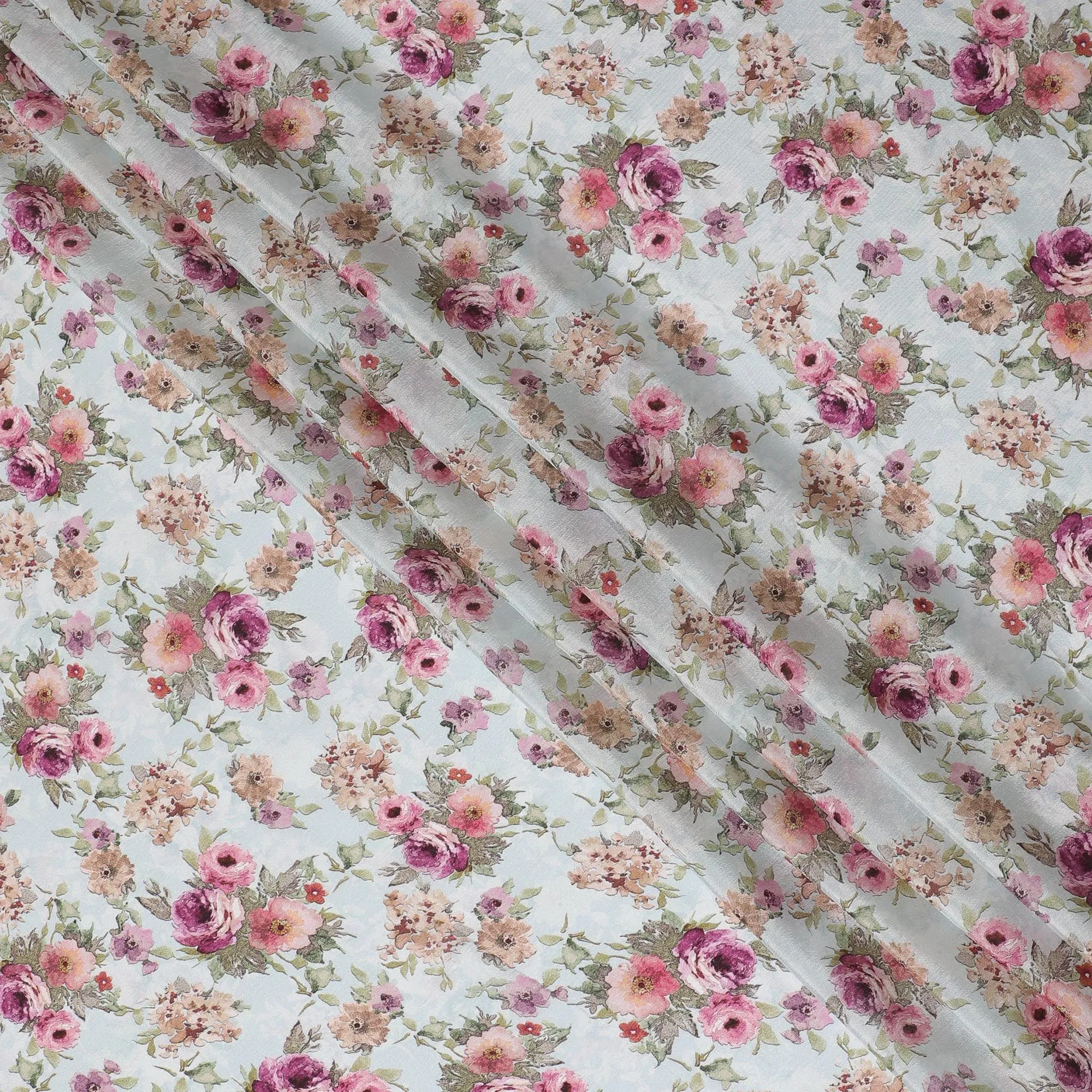 Columbia blue viscose crepe fabric with multicolor print in floral design-D15691