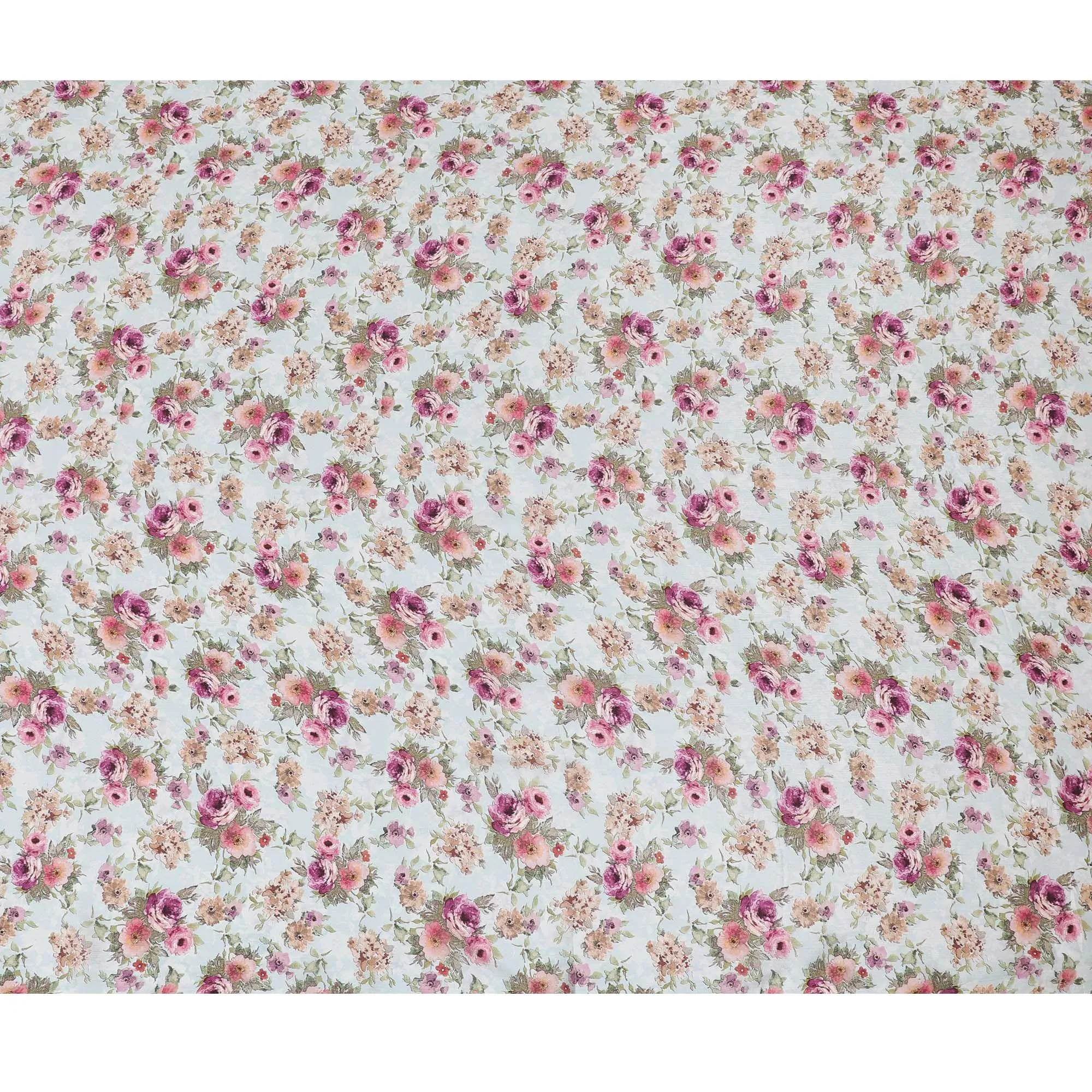 Columbia blue viscose crepe fabric with multicolor print in floral design-D15691