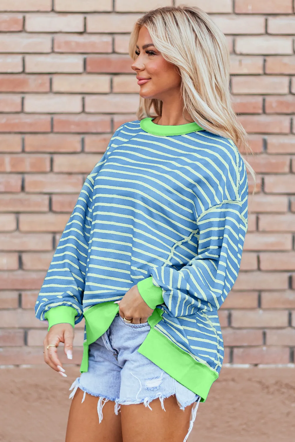 Contrast Trim High Low Pullover Tunic Sweatshirt