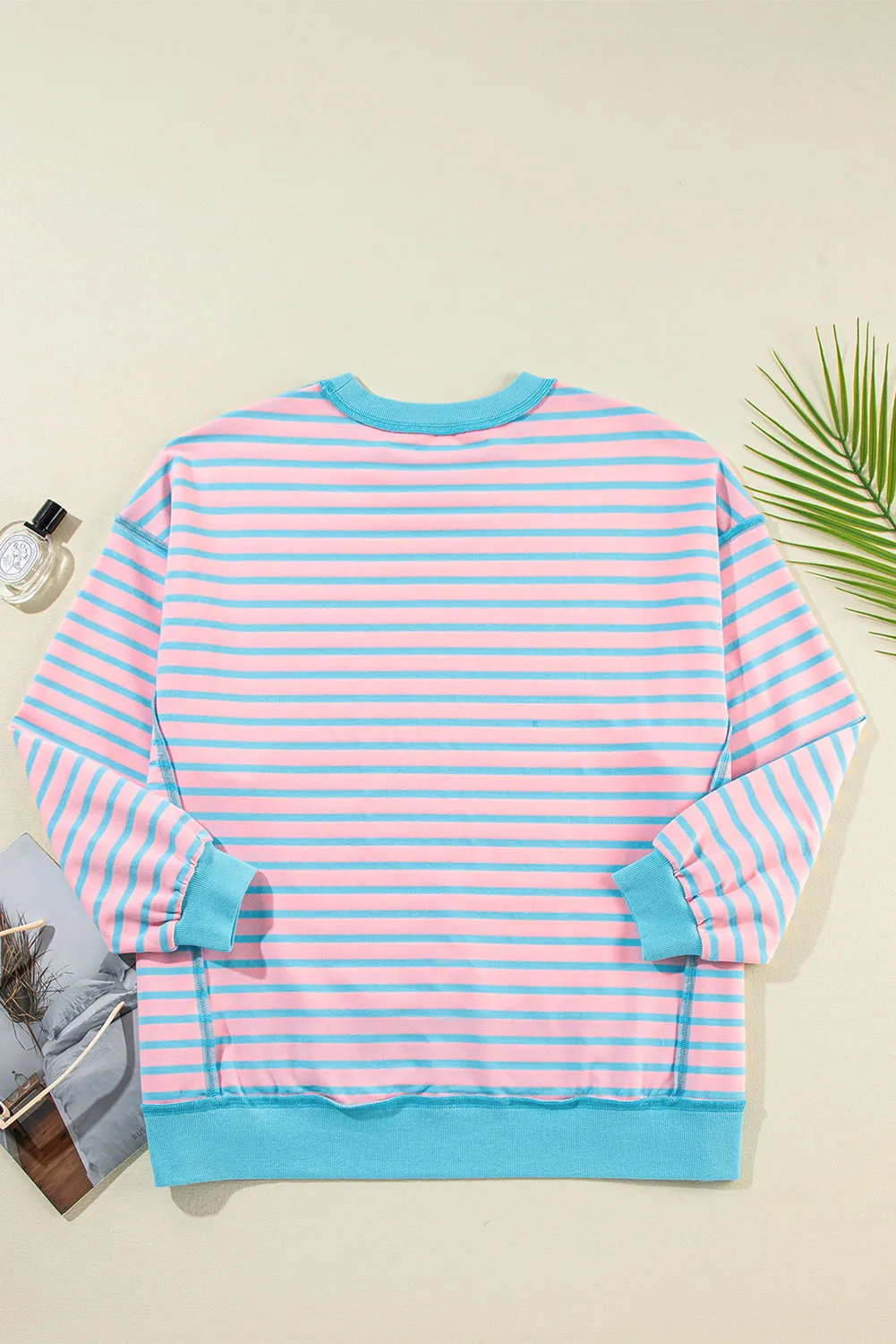 Contrast Trim High Low Pullover Tunic Sweatshirt