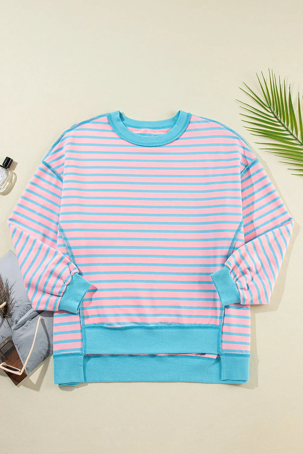 Contrast Trim High Low Pullover Tunic Sweatshirt