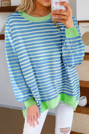 Contrast Trim High Low Pullover Tunic Sweatshirt
