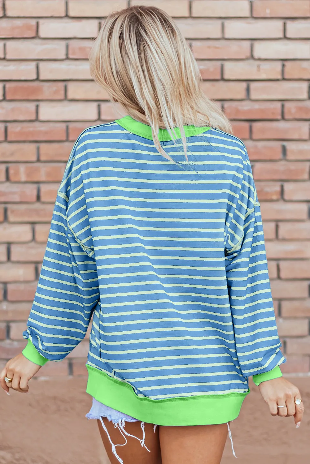 Contrast Trim High Low Pullover Tunic Sweatshirt
