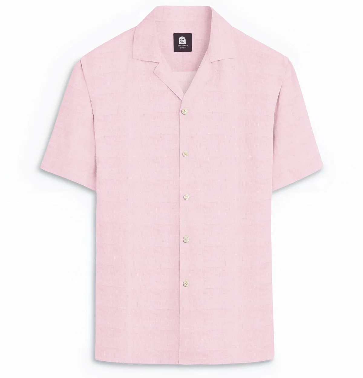 Cotton Linen - Camp Collar - Short Sleeve - Light Pink