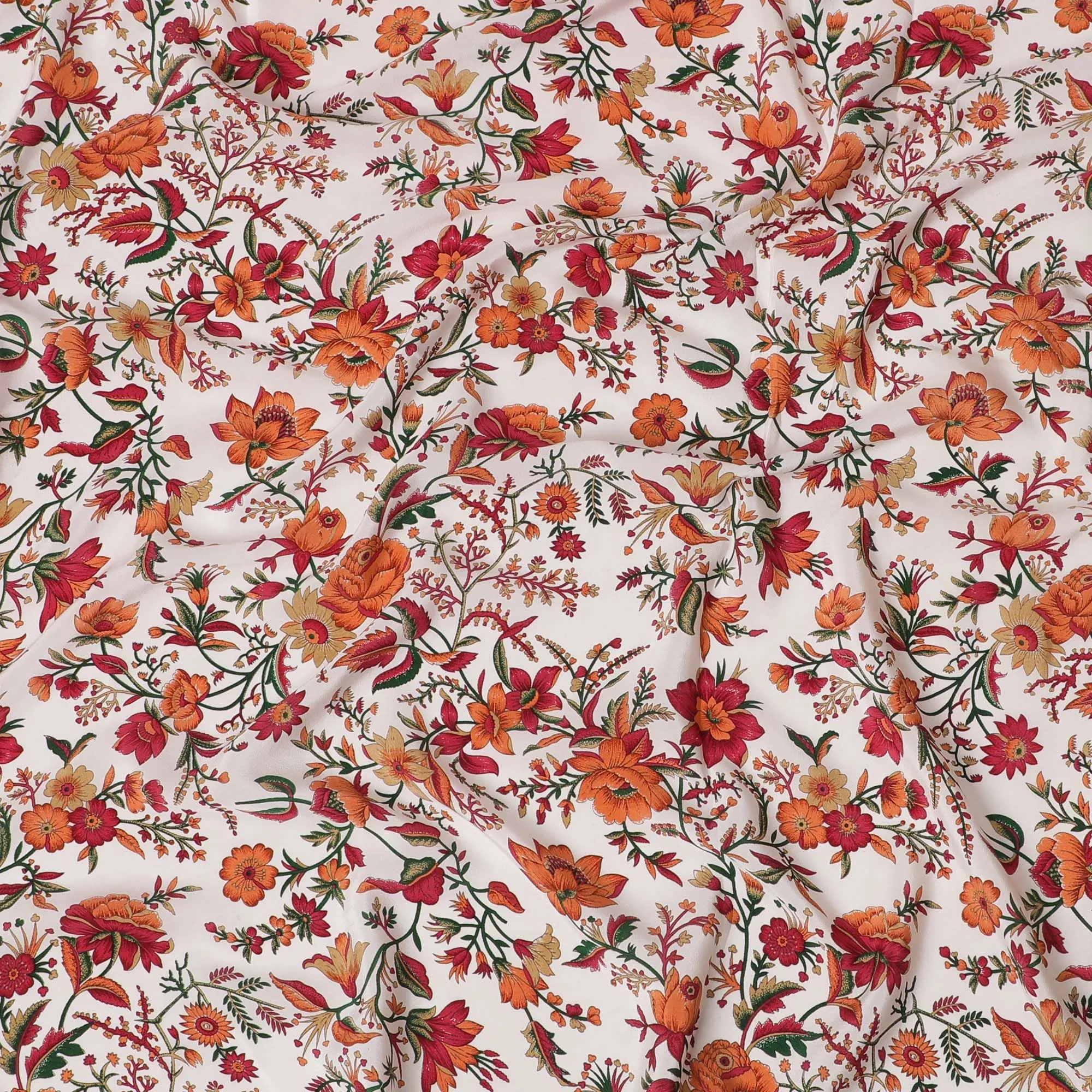 Cream Premium pure silk crepe fabric with multicolor print in floral design-D16693