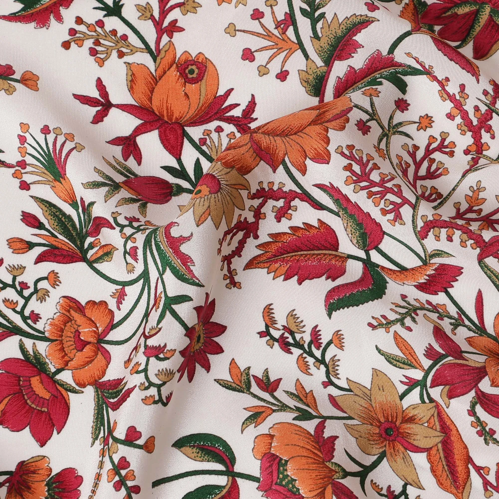 Cream Premium pure silk crepe fabric with multicolor print in floral design-D16693