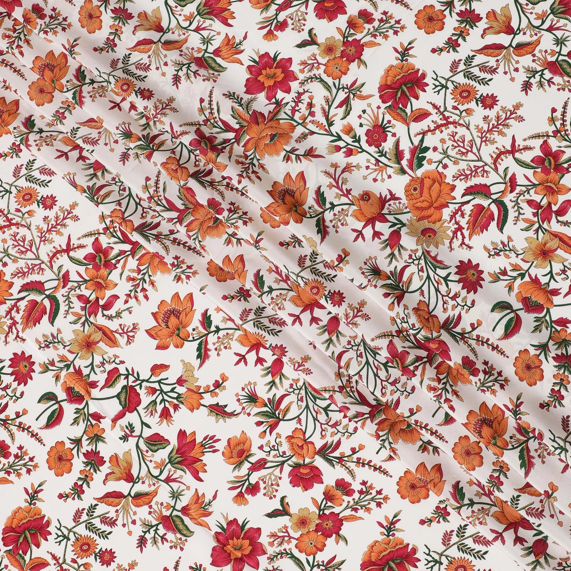 Cream Premium pure silk crepe fabric with multicolor print in floral design-D16693