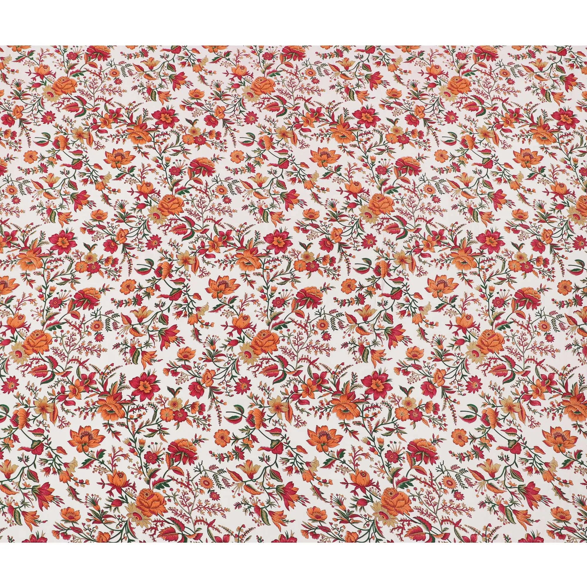 Cream Premium pure silk crepe fabric with multicolor print in floral design-D16693