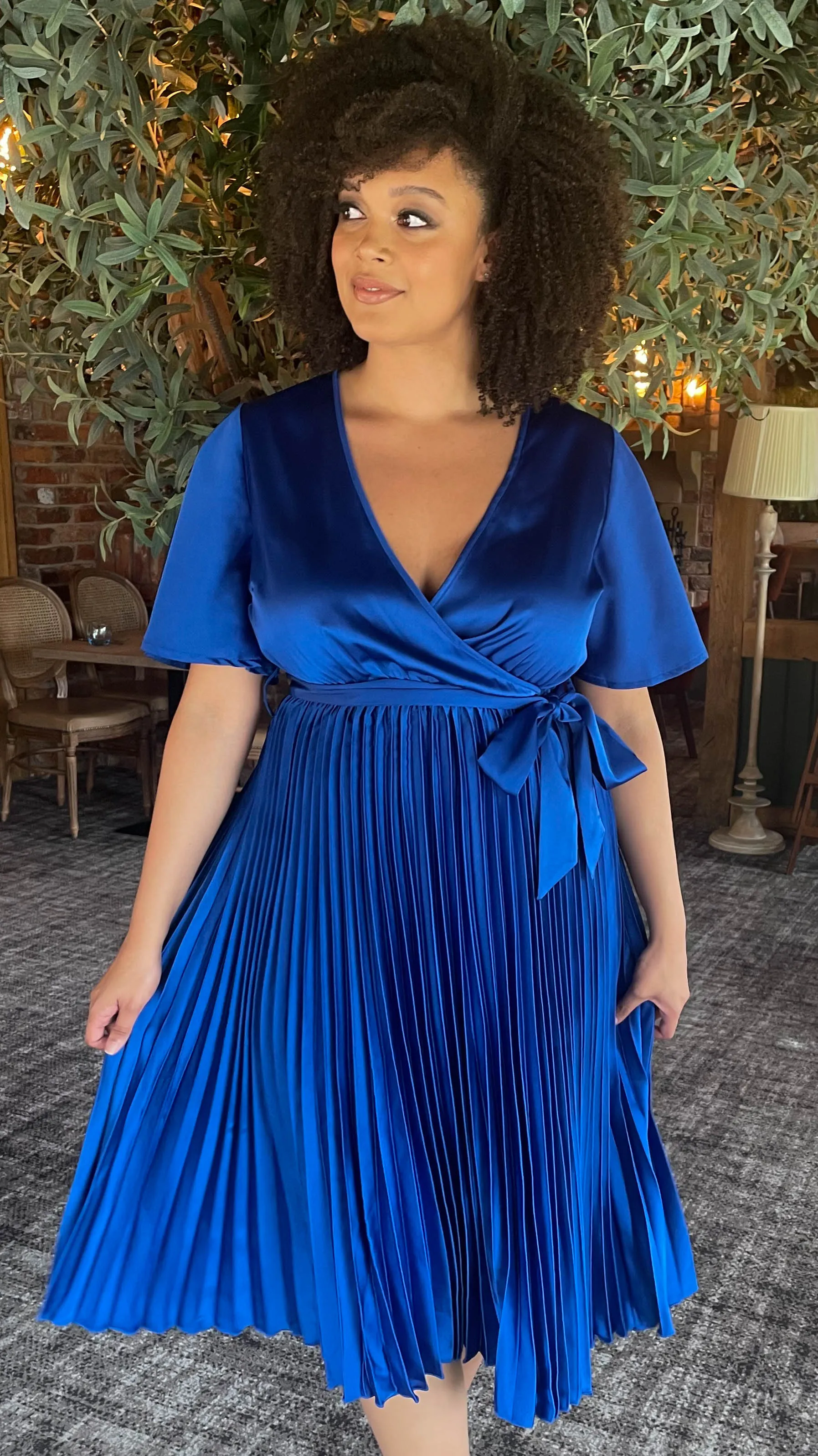 CurveWow Short Sleeve Pleated Wrap Dress Royal Blue