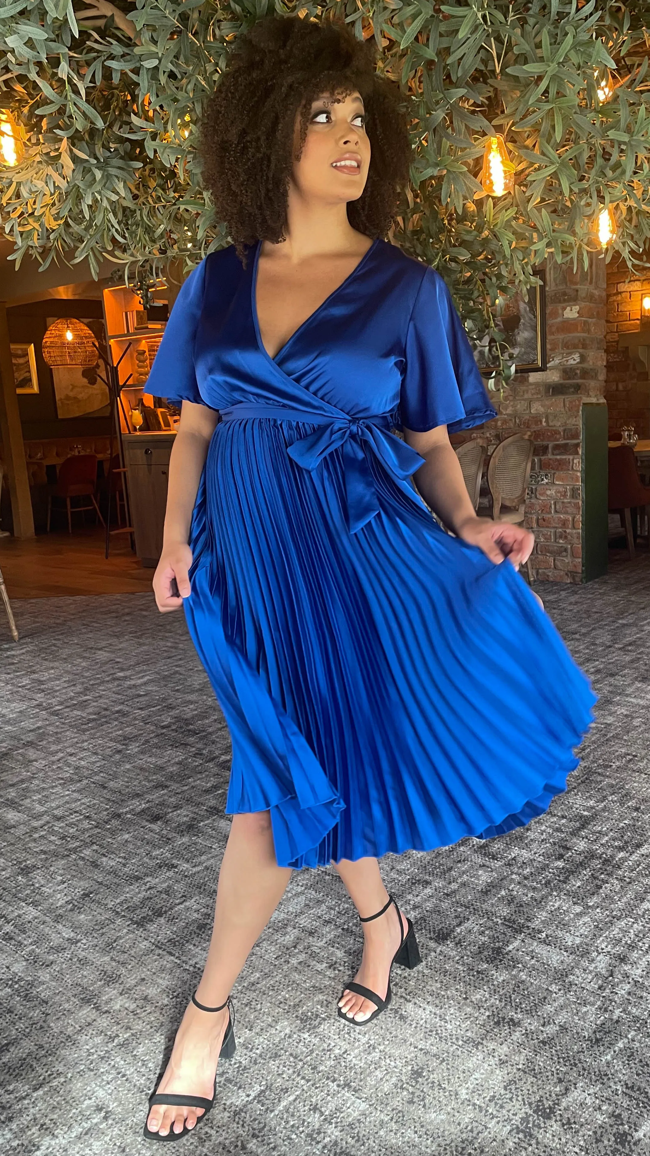 CurveWow Short Sleeve Pleated Wrap Dress Royal Blue