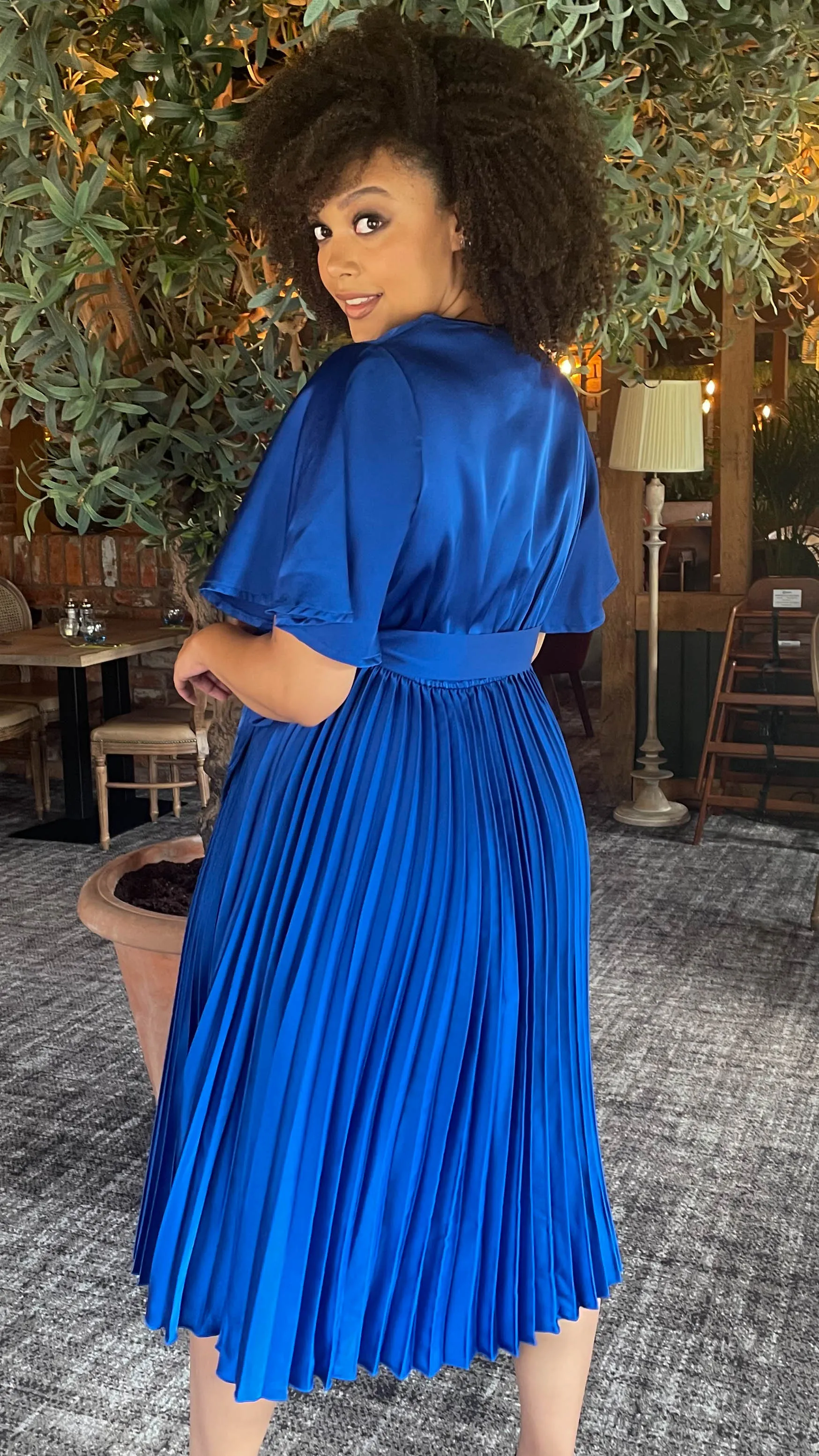 CurveWow Short Sleeve Pleated Wrap Dress Royal Blue