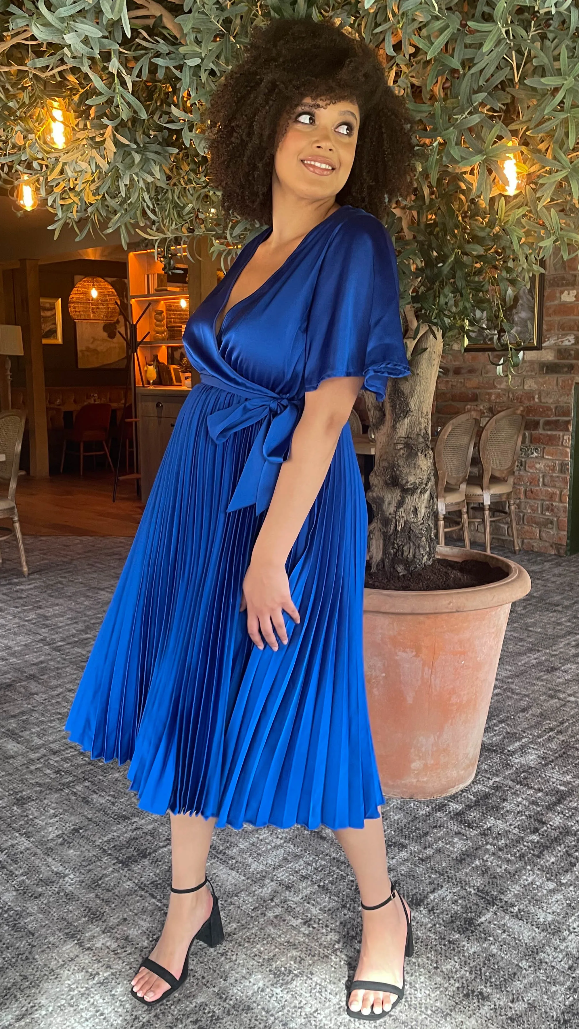 CurveWow Short Sleeve Pleated Wrap Dress Royal Blue