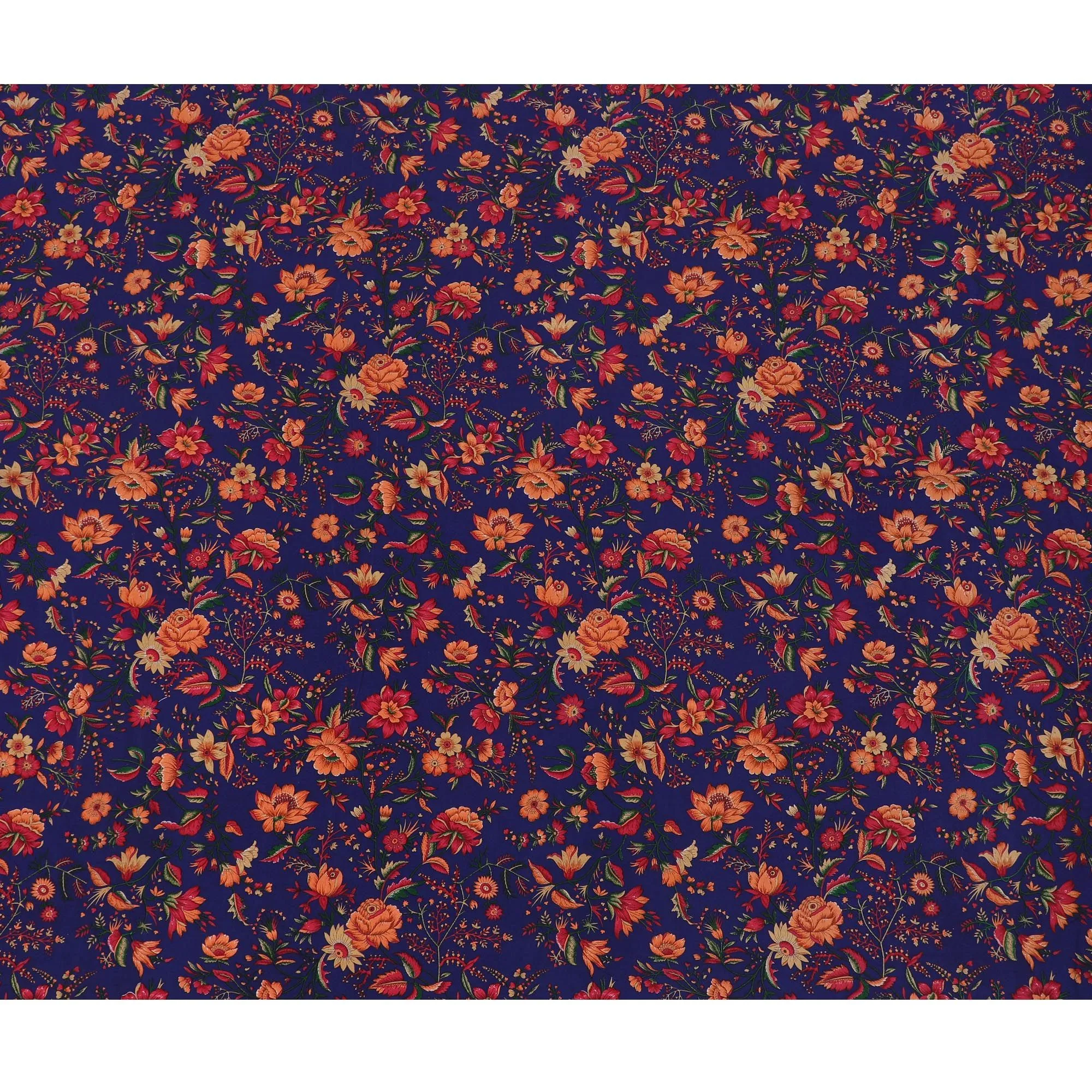 Dark royal blue Premium pure silk crepe fabric with multicolor print in floral design-D17192